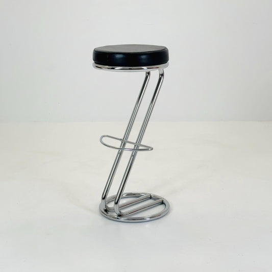 Mid-Century Modern Leather and Chrome Bar Stool 1980s Italy