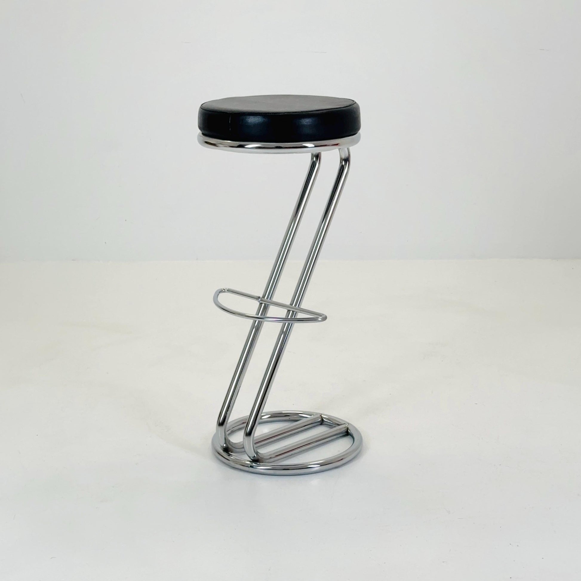 Mid-Century Modern Leather and Chrome Bar Stool 1980s Italy