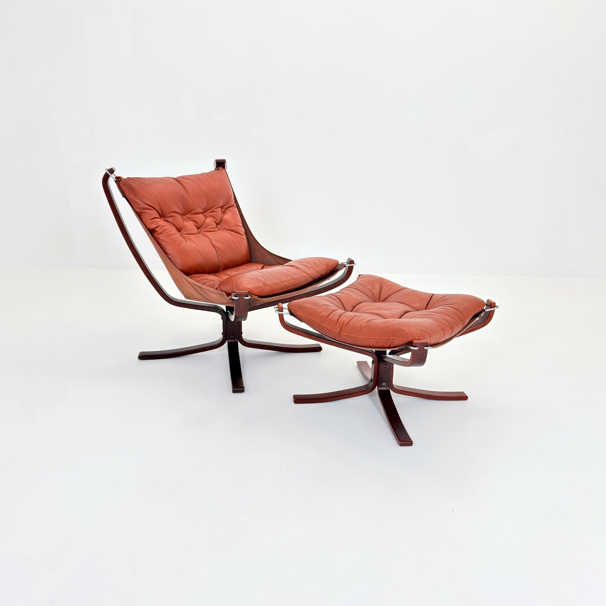 Mid century Falcon chairs and footstools by Sigurd Ressell for Vatne Møbler, 1970s, set of 3