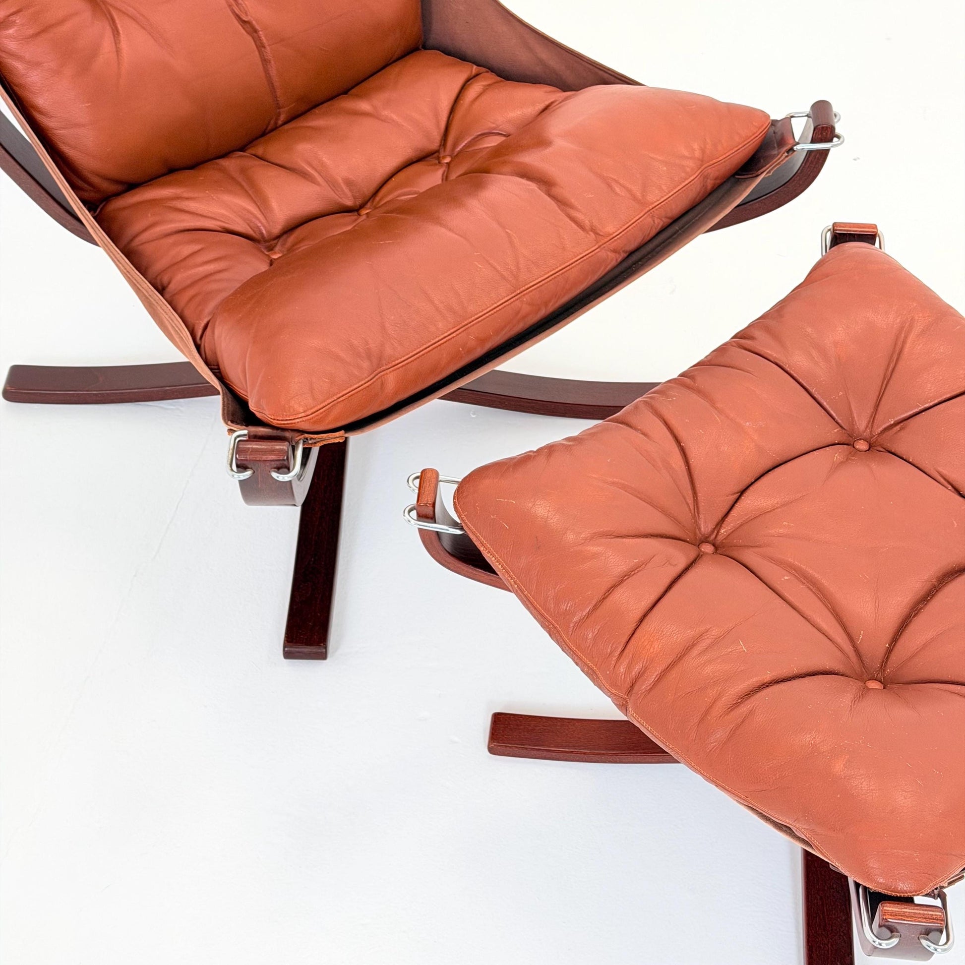Mid century Falcon chairs and footstools by Sigurd Ressell for Vatne Møbler, 1970s, set of 3
