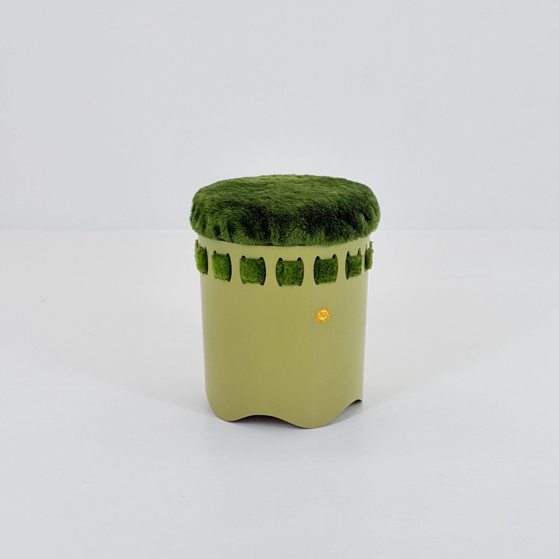 Mid century green laundry basket- Strom by EMSA, West German stool with storage space, Space Age stool 1970s