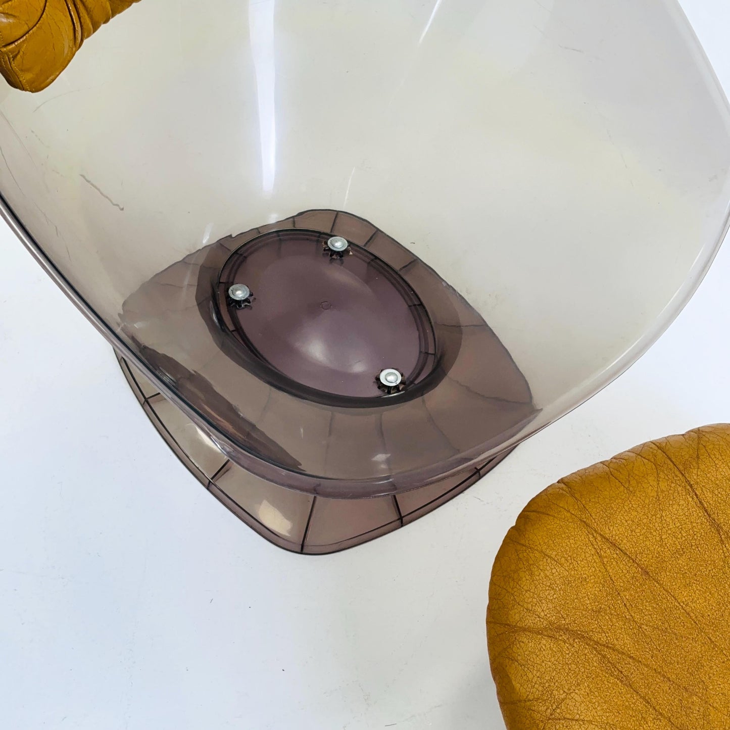 Pair of Space Age Lucite Pod Lounge Chairs by Raphaël Raffel, France 1970s – Smoked Acrylic & Leather