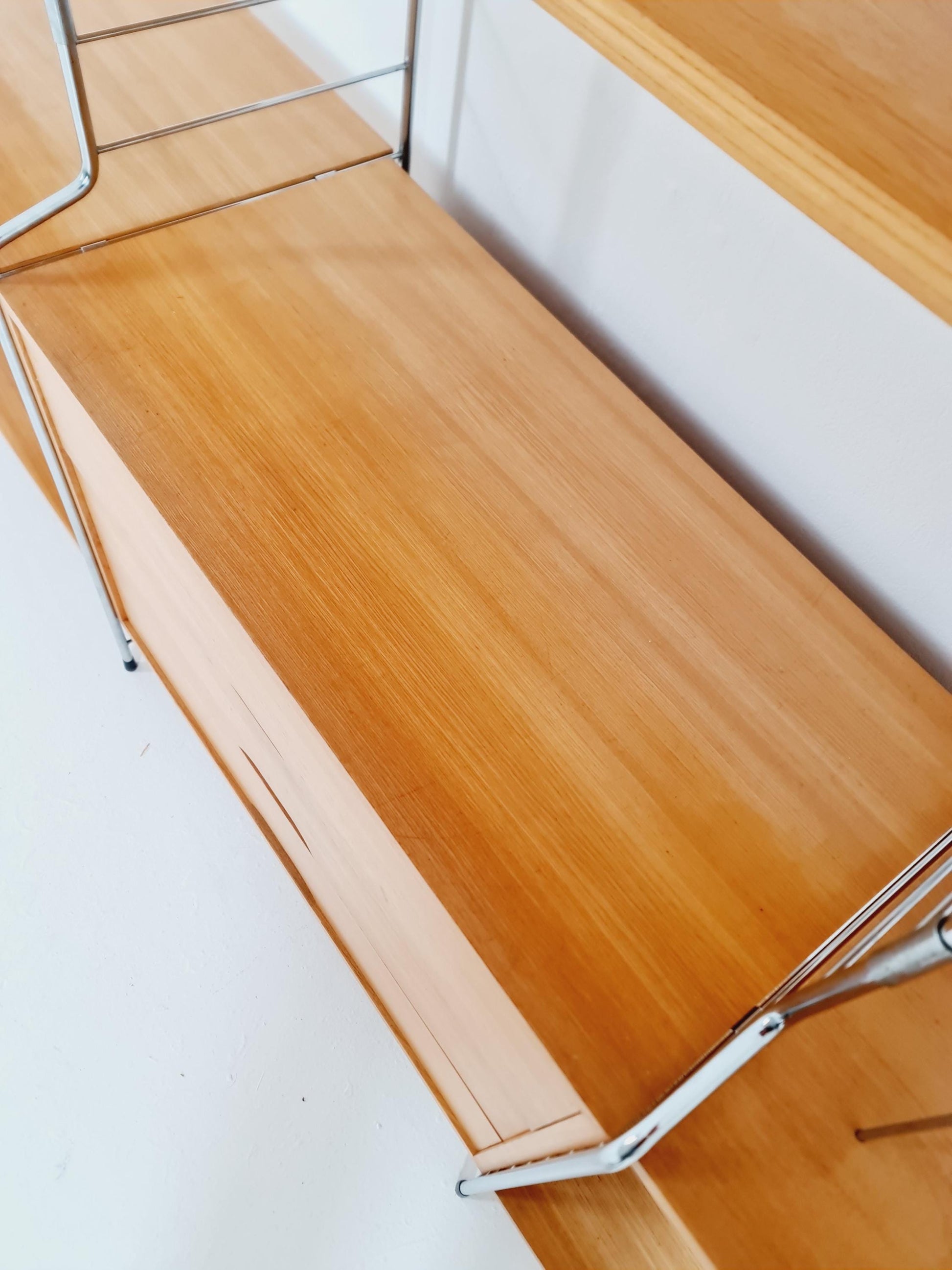 Mid century String shelf-system, bookcase with Record cabinet Ash wood by WHB Germany, 1950s