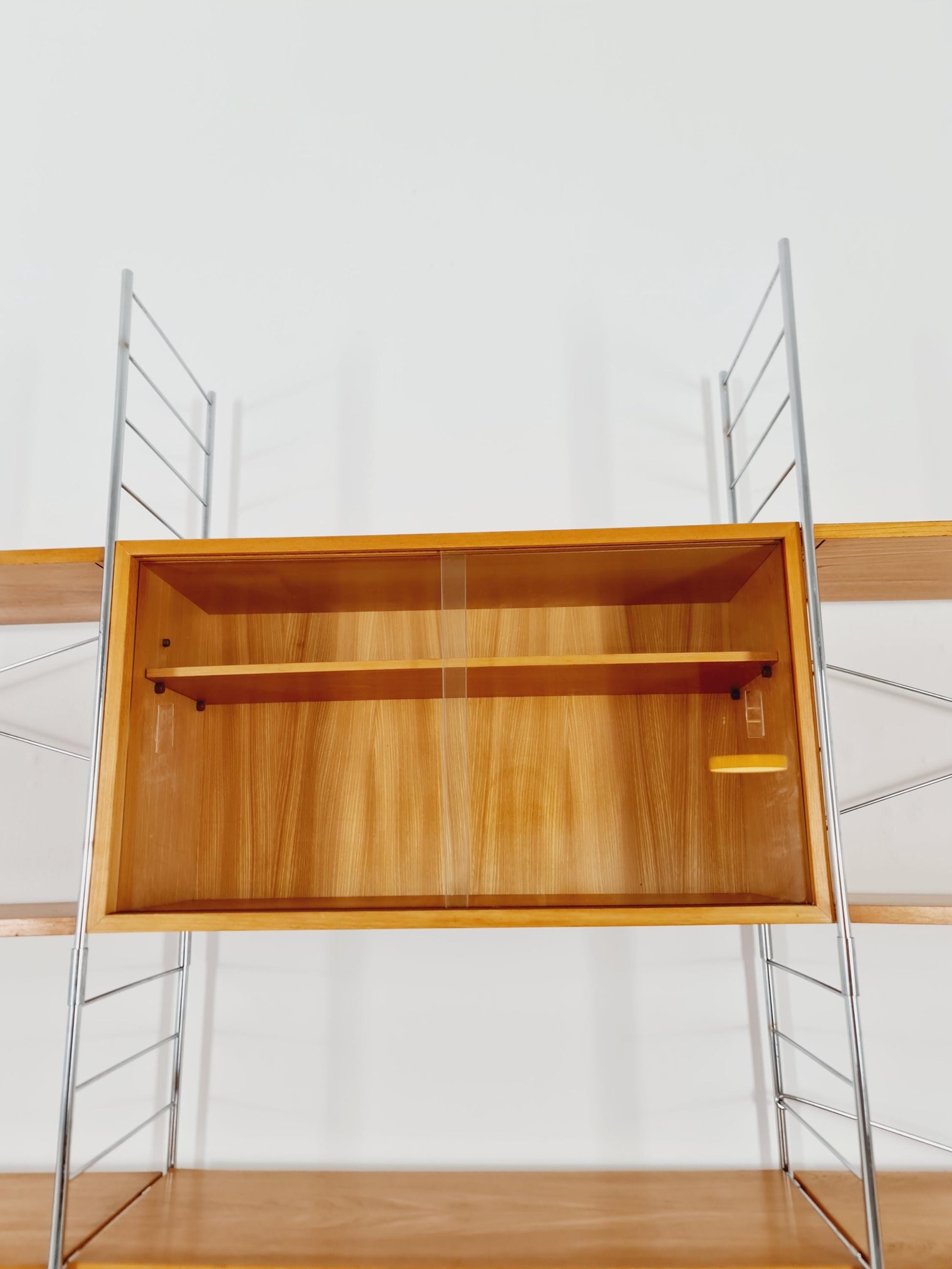 Mid century String shelf-system, bookcase with Record cabinet Ash wood by WHB Germany, 1950s