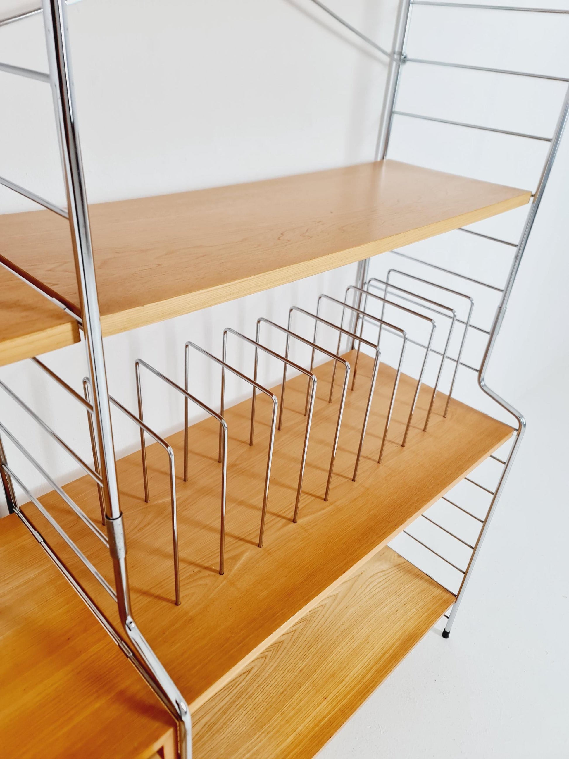 Mid century String shelf-system, bookcase with Record cabinet Ash wood by WHB Germany, 1950s