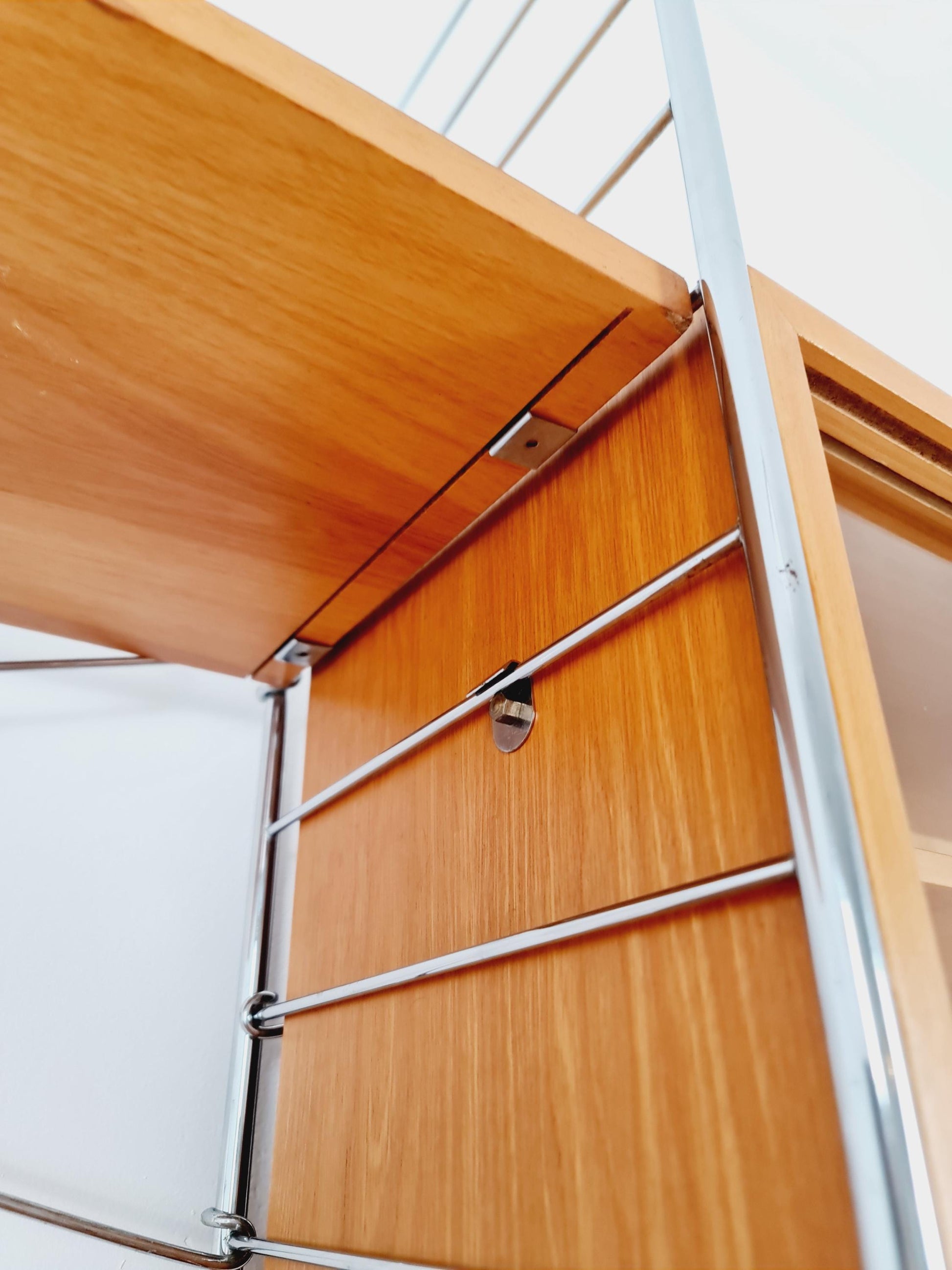 Mid century String shelf-system, bookcase with Record cabinet Ash wood by WHB Germany, 1950s