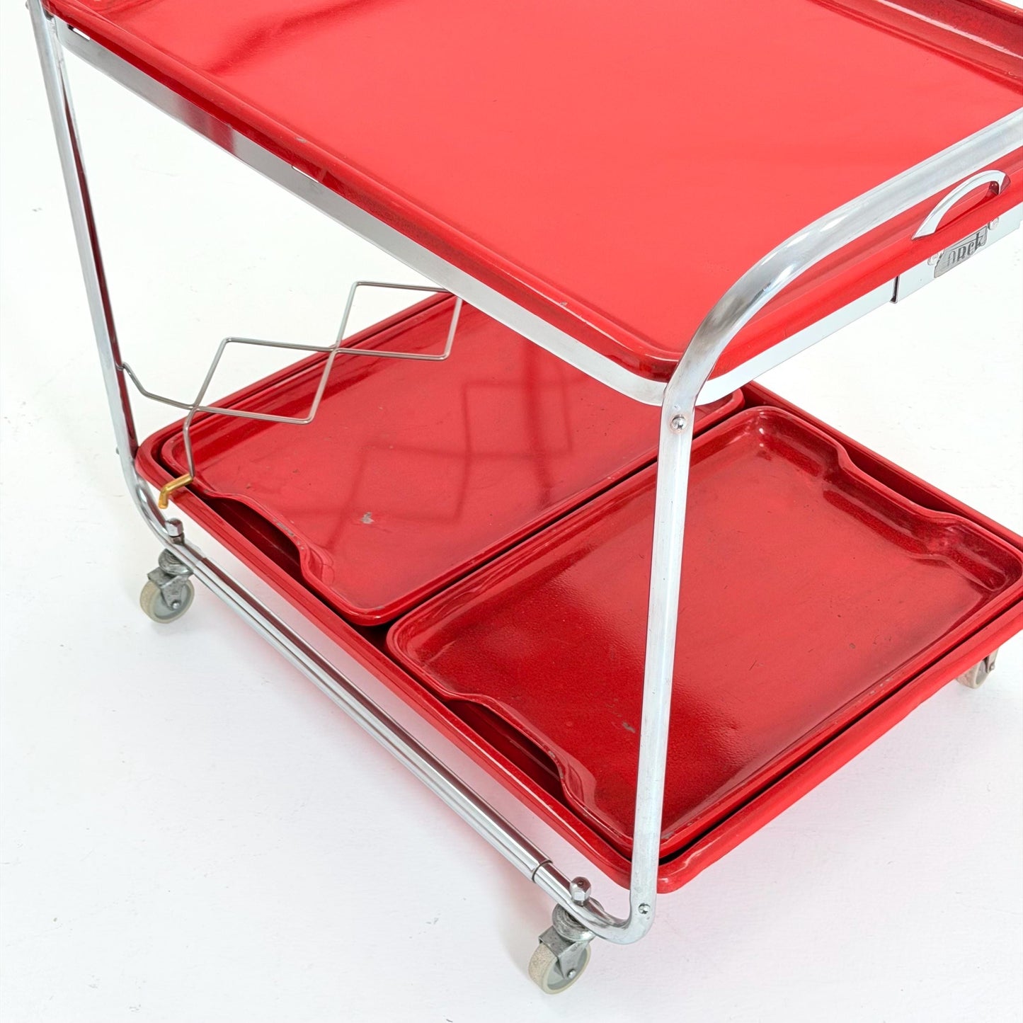 Rare Mid Century Red Metal Bar Trolley by Orck Germany 1980s | Chrome Tea Cart | Iconic MCM Serving Trolley