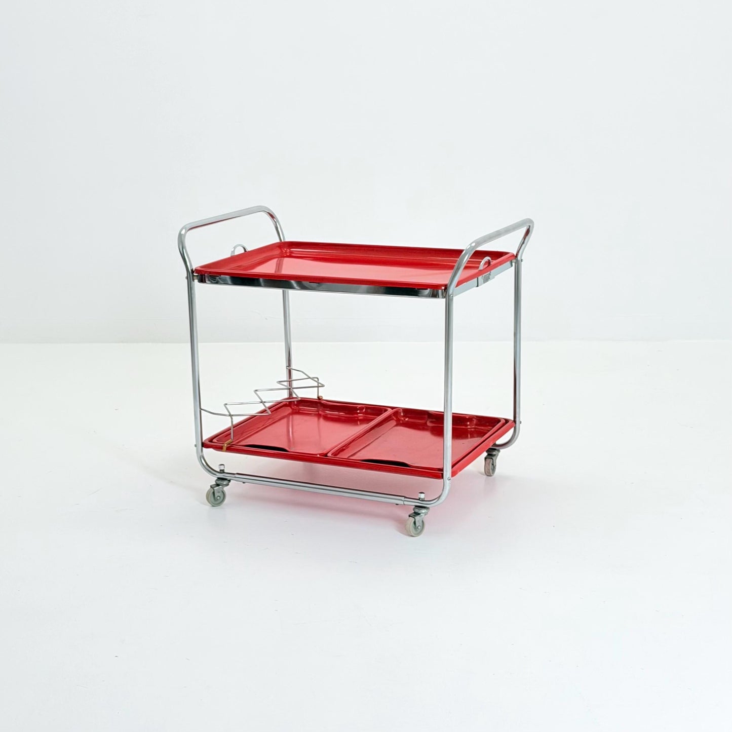 Rare Mid Century Red Metal Bar Trolley by Orck Germany 1980s | Chrome Tea Cart | Iconic MCM Serving Trolley