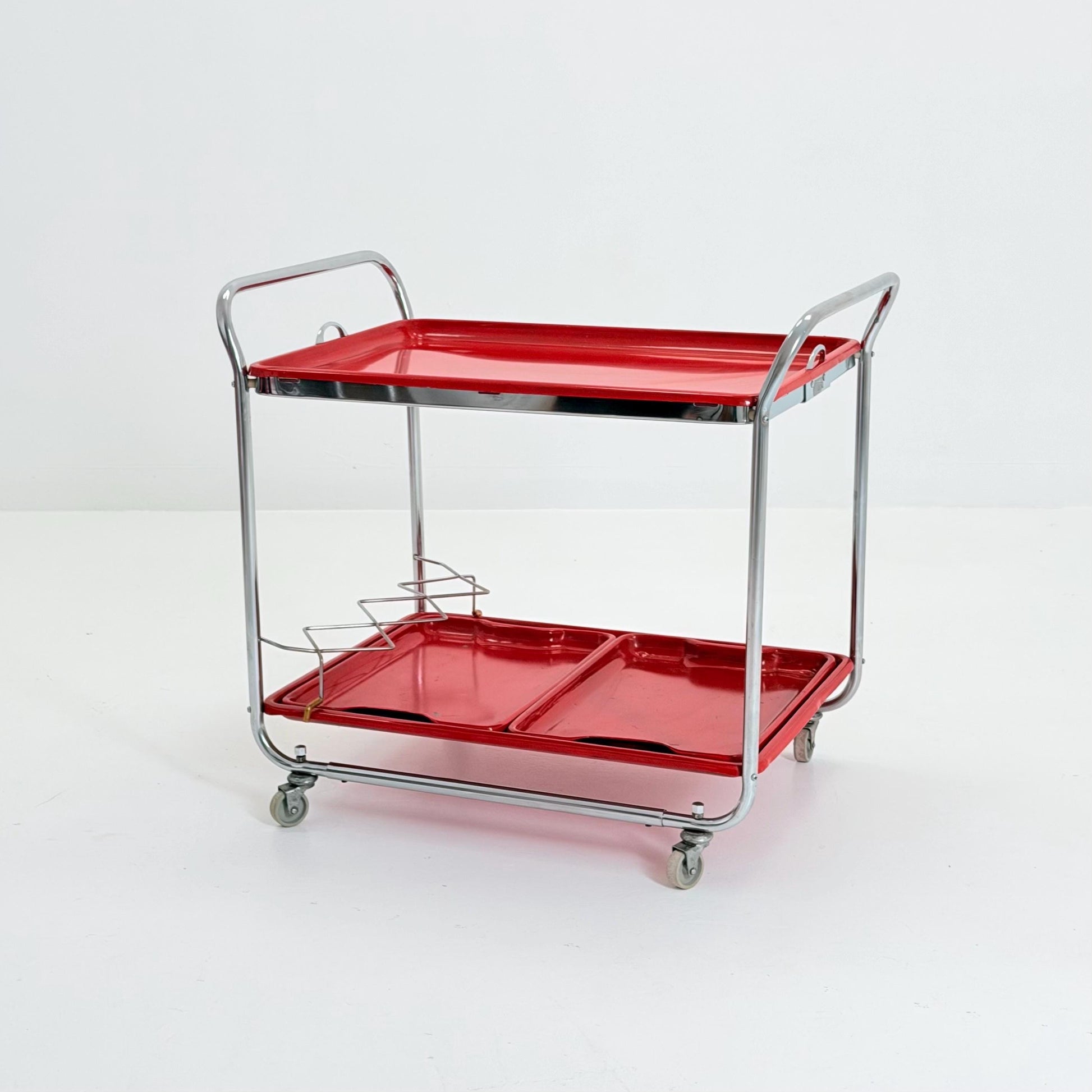 Rare Mid Century Red Metal Bar Trolley by Orck Germany 1980s | Chrome Tea Cart | Iconic MCM Serving Trolley