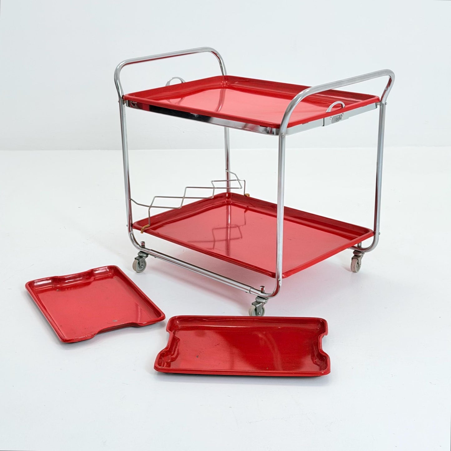 Rare Mid Century Red Metal Bar Trolley by Orck Germany 1980s | Chrome Tea Cart | Iconic MCM Serving Trolley