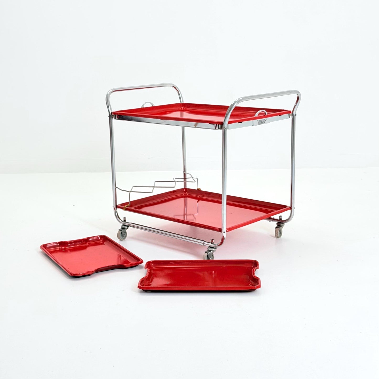 Rare Mid Century Red Metal Bar Trolley by Orck Germany 1980s | Chrome Tea Cart | Iconic MCM Serving Trolley
