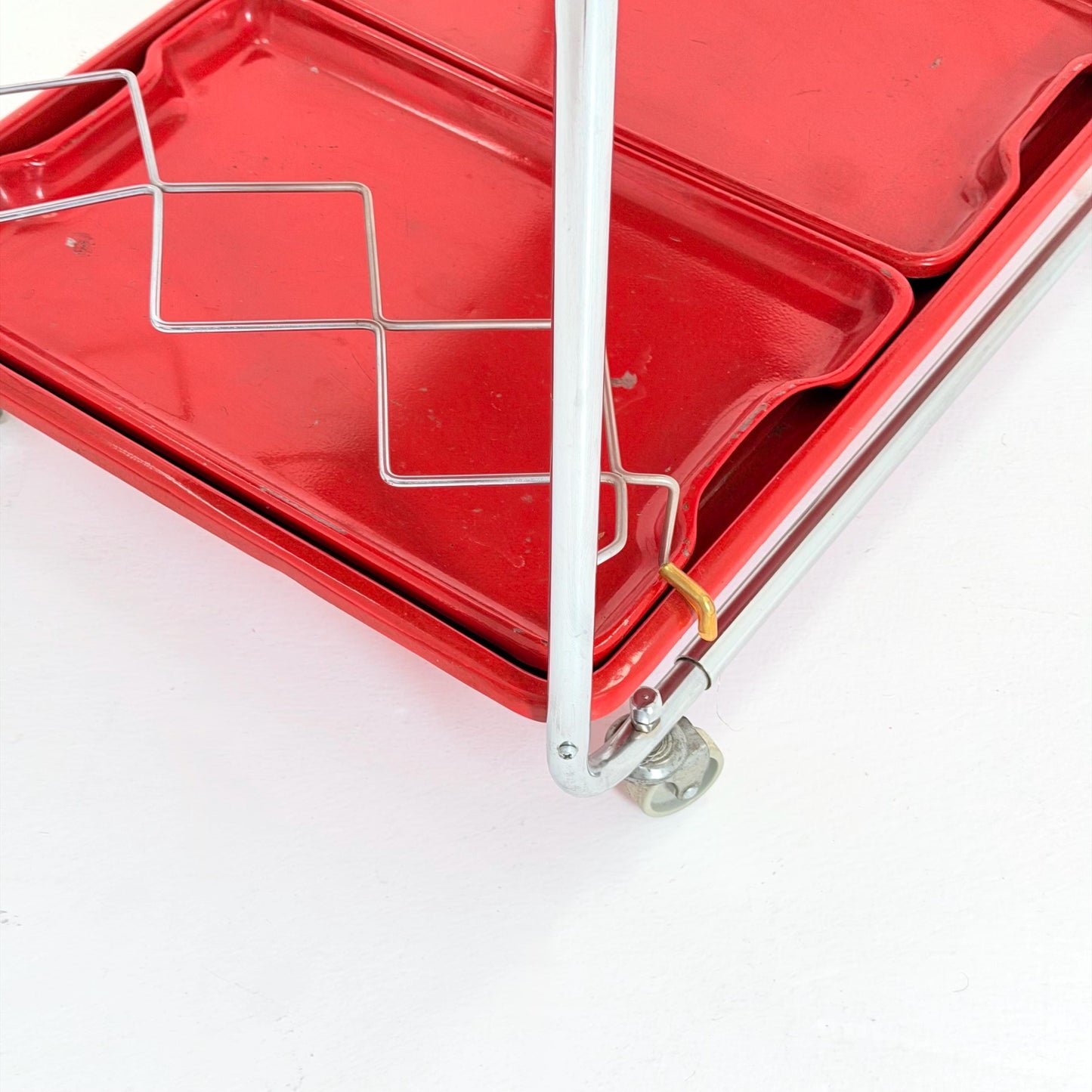 Rare Mid Century Red Metal Bar Trolley by Orck Germany 1980s | Chrome Tea Cart | Iconic MCM Serving Trolley