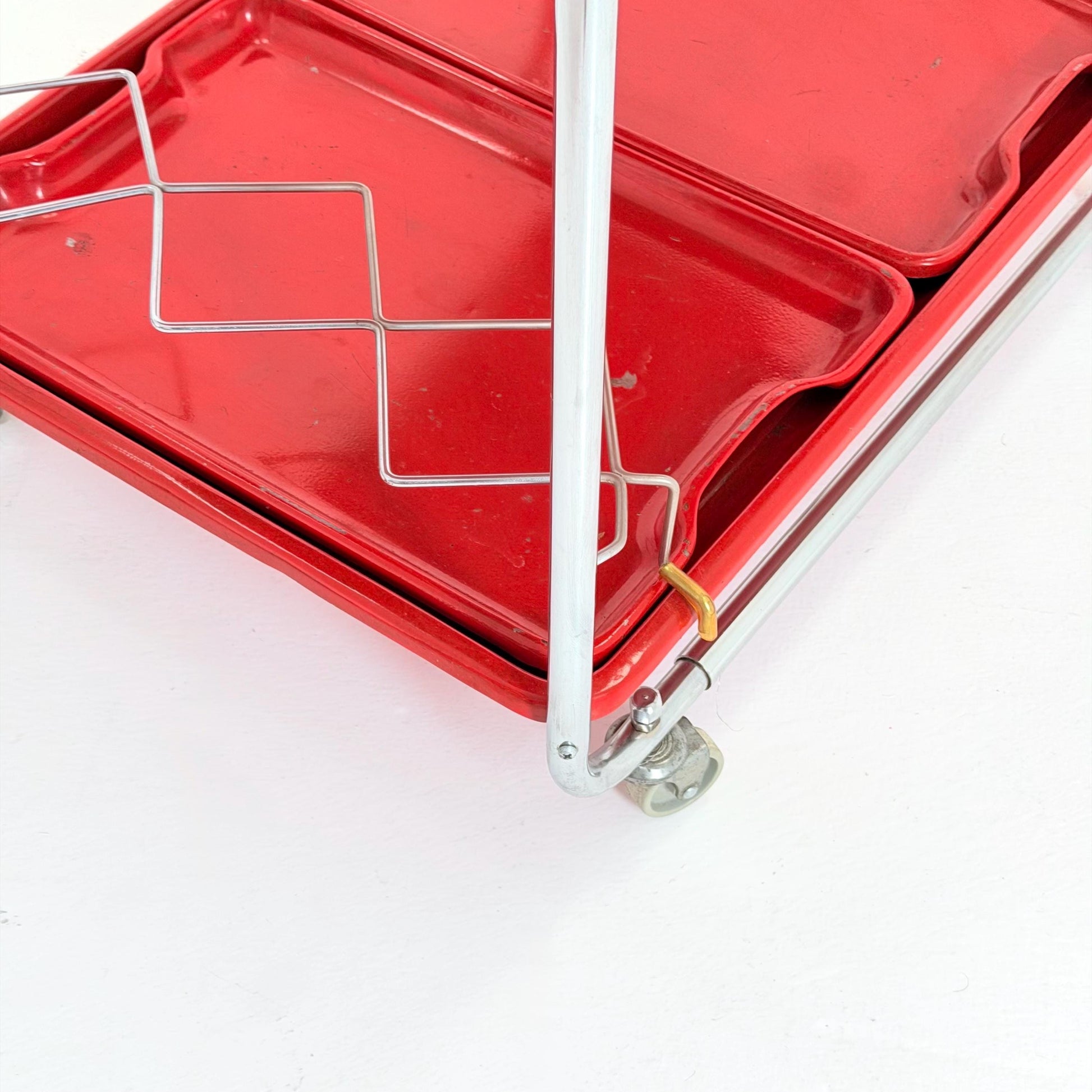 Rare Mid Century Red Metal Bar Trolley by Orck Germany 1980s | Chrome Tea Cart | Iconic MCM Serving Trolley