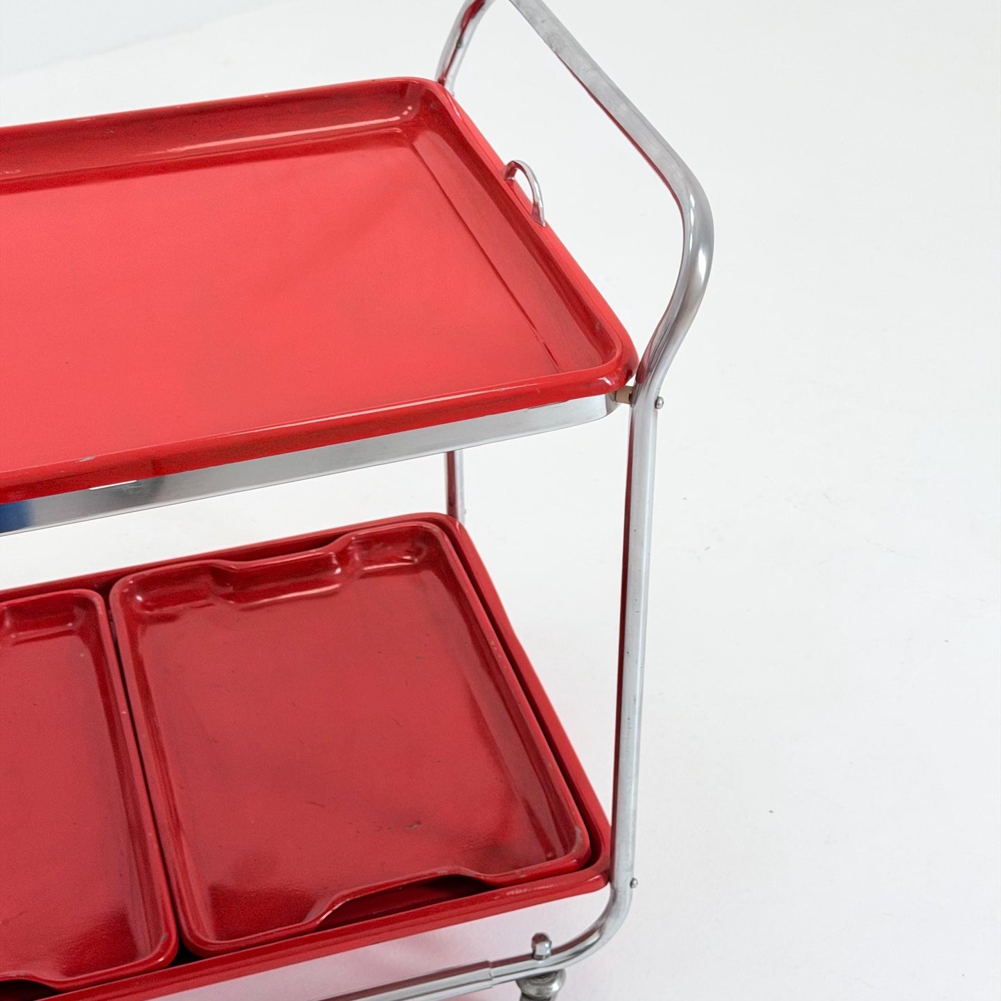 Rare Mid Century Red Metal Bar Trolley by Orck Germany 1980s | Chrome Tea Cart | Iconic MCM Serving Trolley