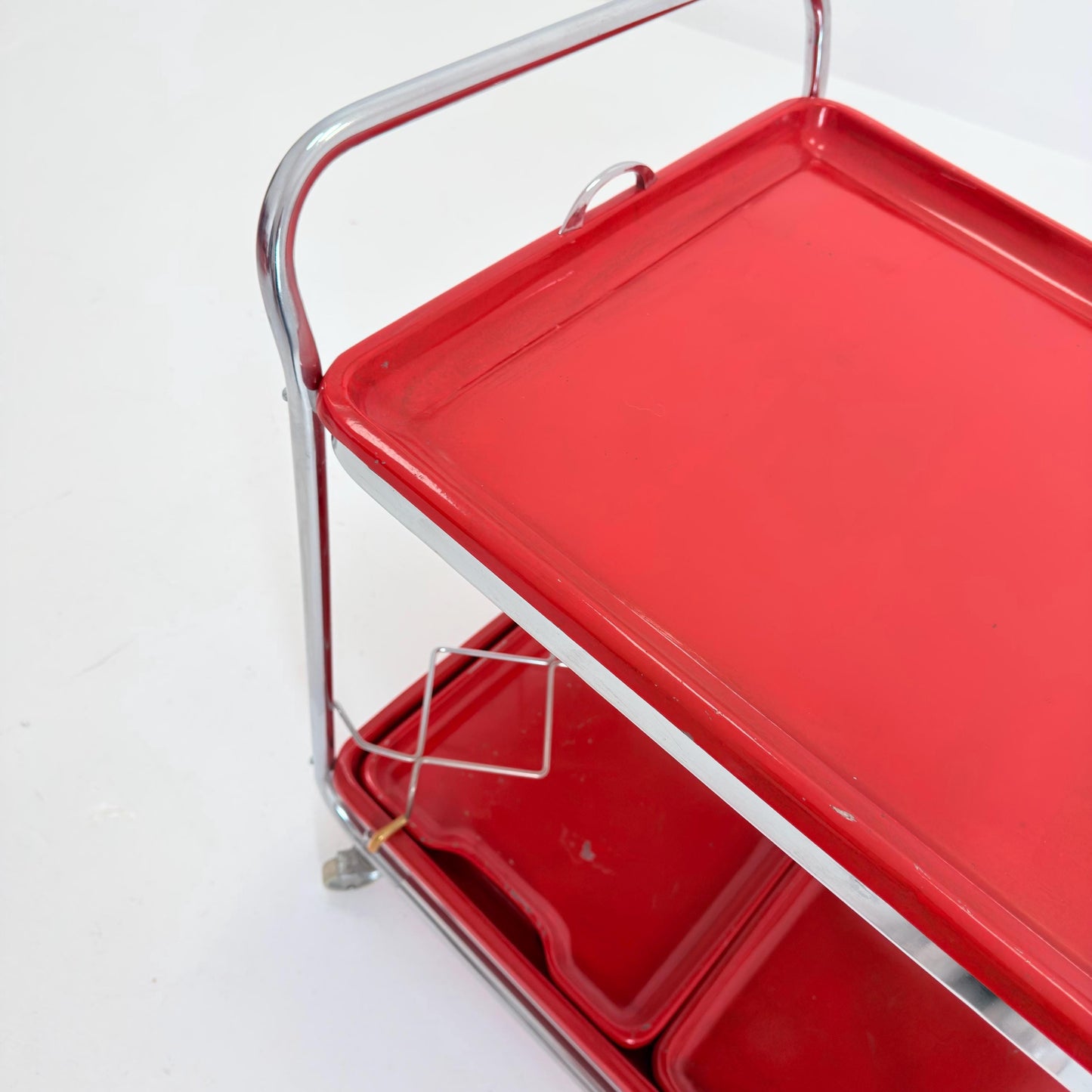 Rare Mid Century Red Metal Bar Trolley by Orck Germany 1980s | Chrome Tea Cart | Iconic MCM Serving Trolley