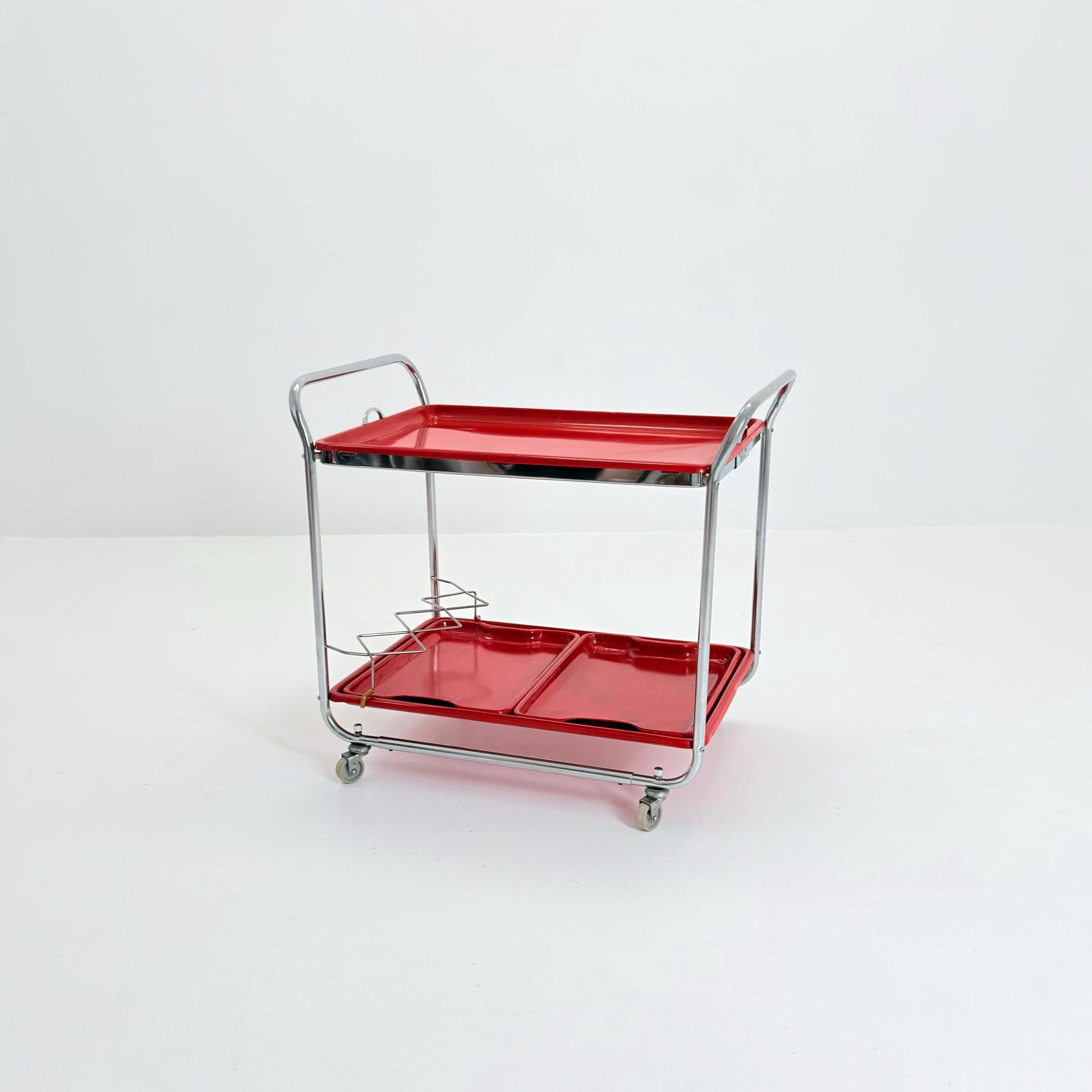 Rare Mid Century Red Metal Bar Trolley by Orck Germany 1980s | Chrome Tea Cart | Iconic MCM Serving Trolley