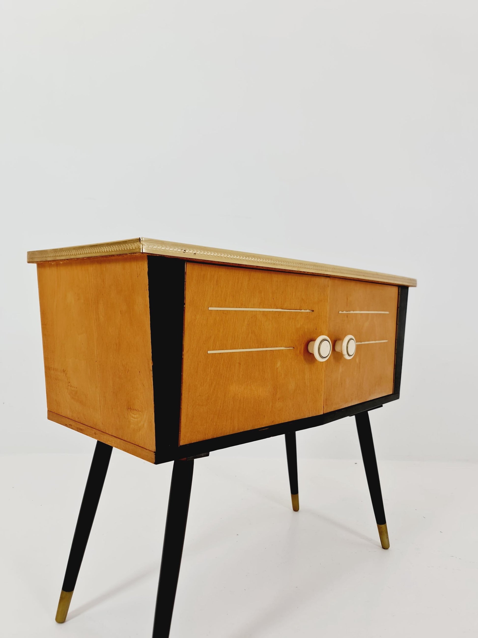 German mid-century Ash and beech small sideboard /side table, 1950s