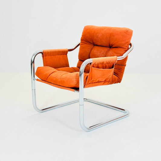 Mid century century Bauhaus tubular canvas armchair for Tomas Jelinek by IKEA 1980s