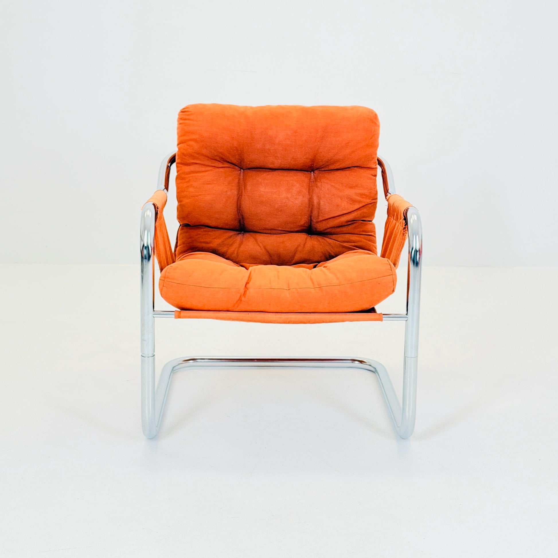 Mid century century Bauhaus tubular canvas armchair for Tomas Jelinek by IKEA 1980s