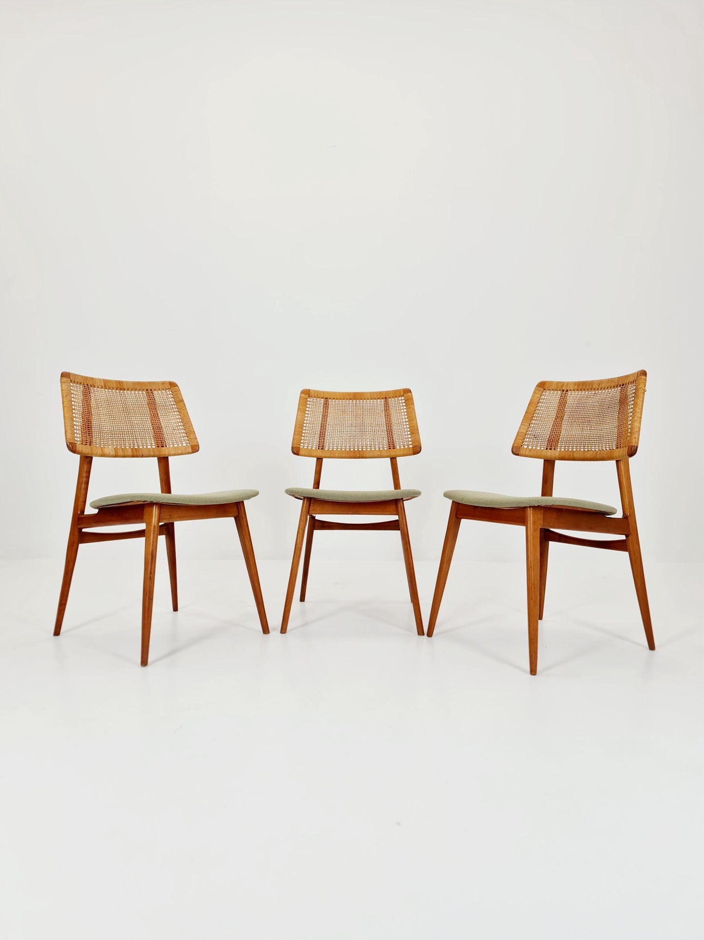 1 of 3 Mid Century Modern Dining Chair by Haibo Germany teak & rattan, 1960s,