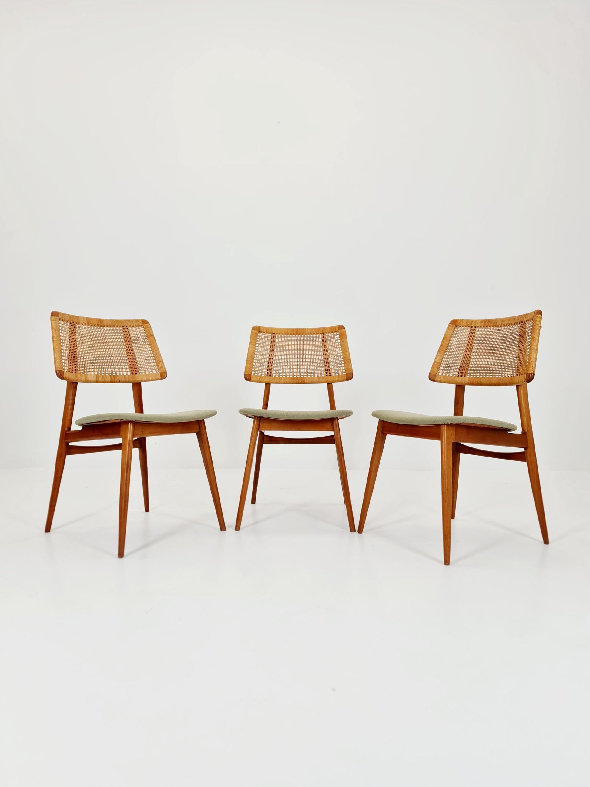 1 of 3 Mid Century Modern Dining Chair by Haibo Germany teak & rattan, 1960s,