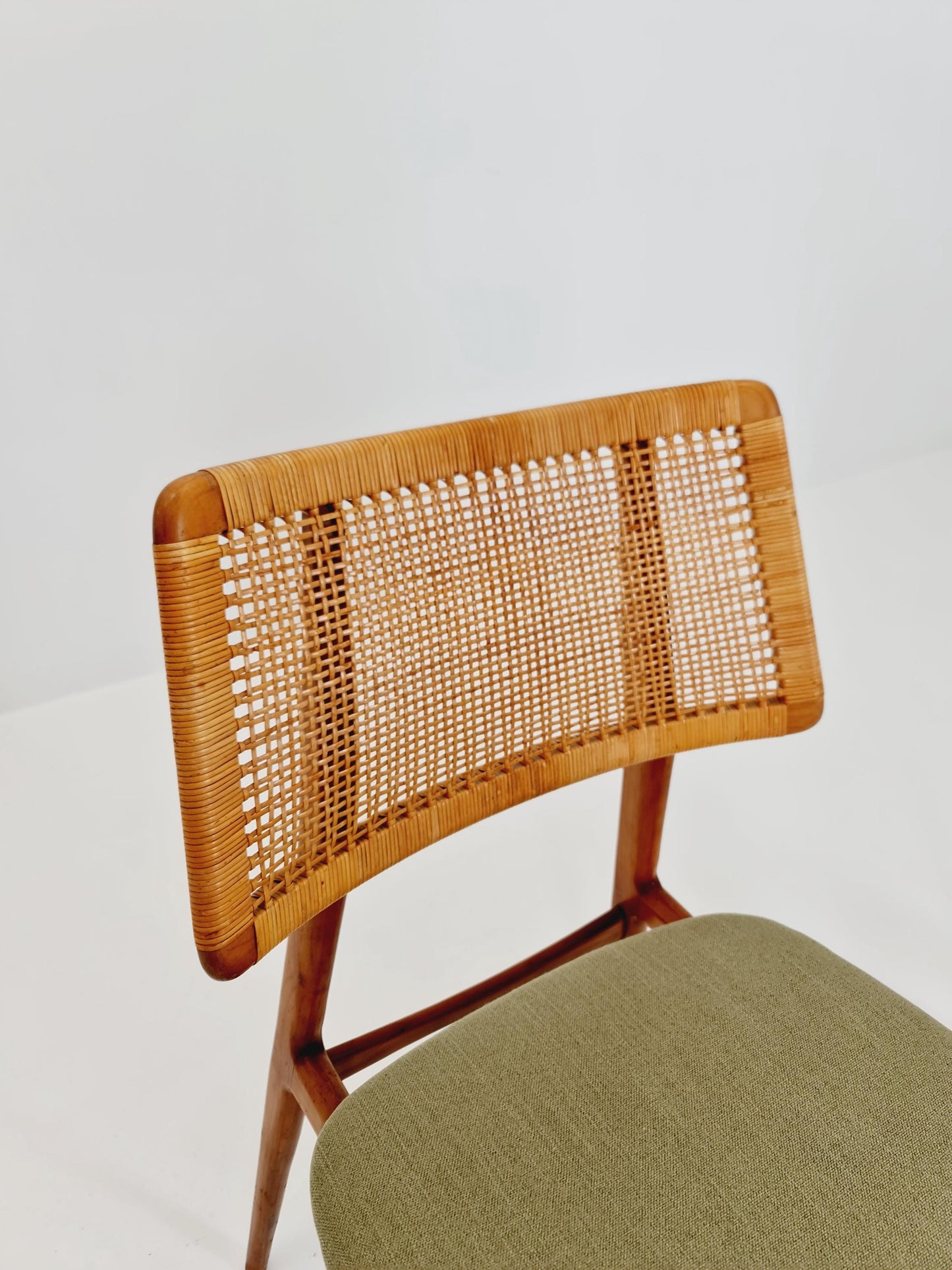1 of 3 Mid Century Modern Dining Chair by Haibo Germany teak & rattan, 1960s,