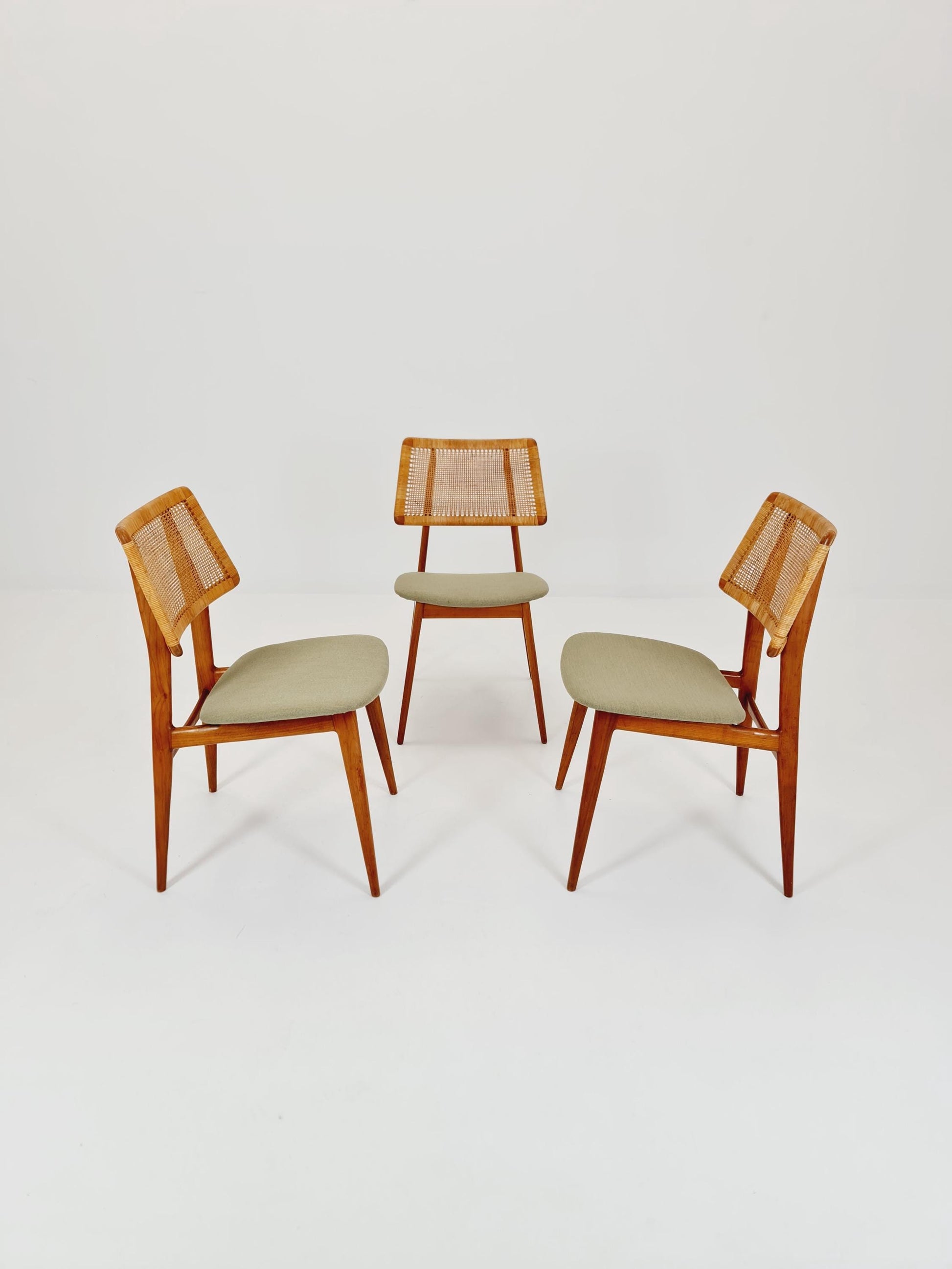 1 of 3 Mid Century Modern Dining Chair by Haibo Germany teak & rattan, 1960s,