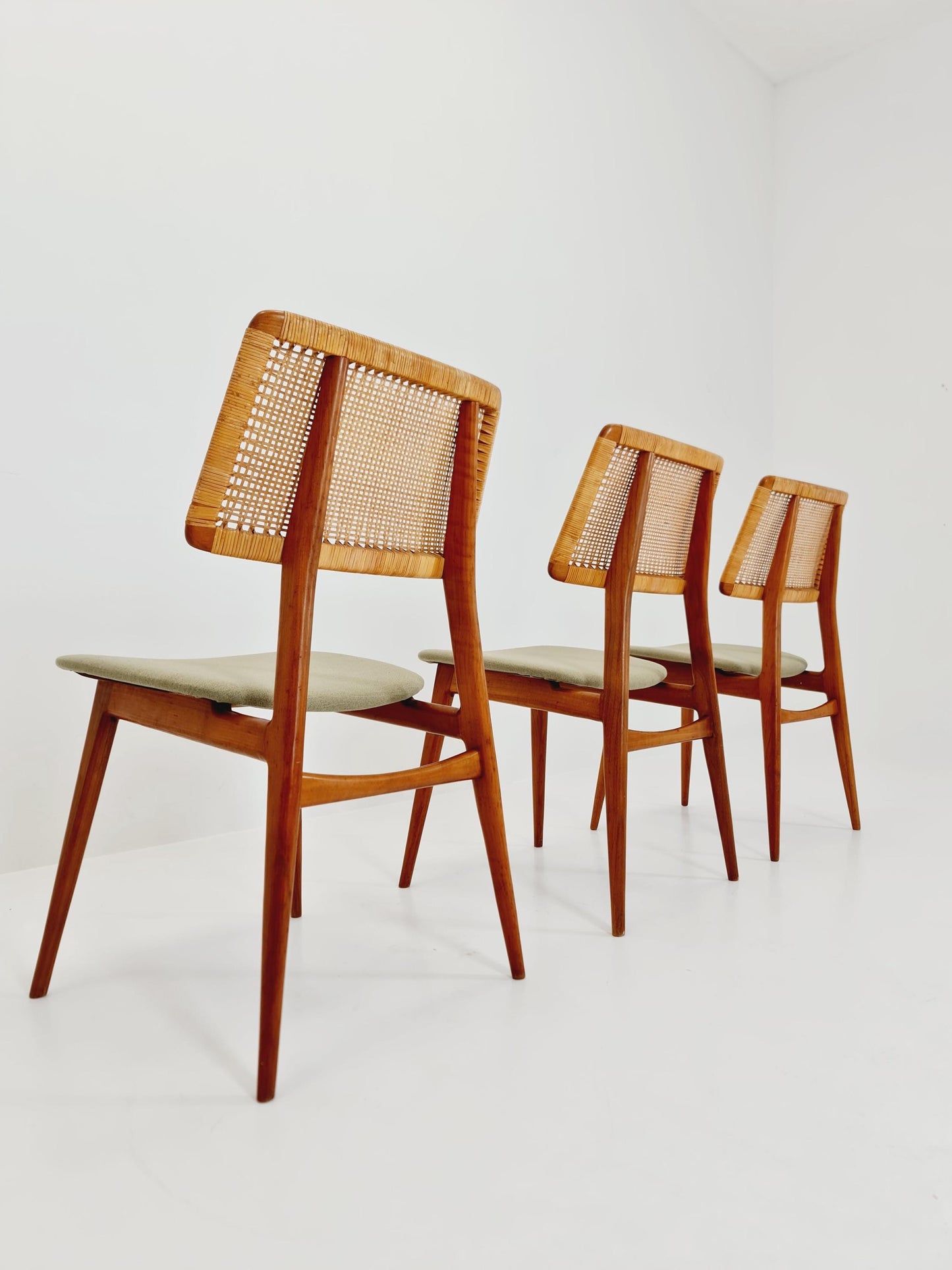 1 of 3 Mid Century Modern Dining Chair by Haibo Germany teak & rattan, 1960s,
