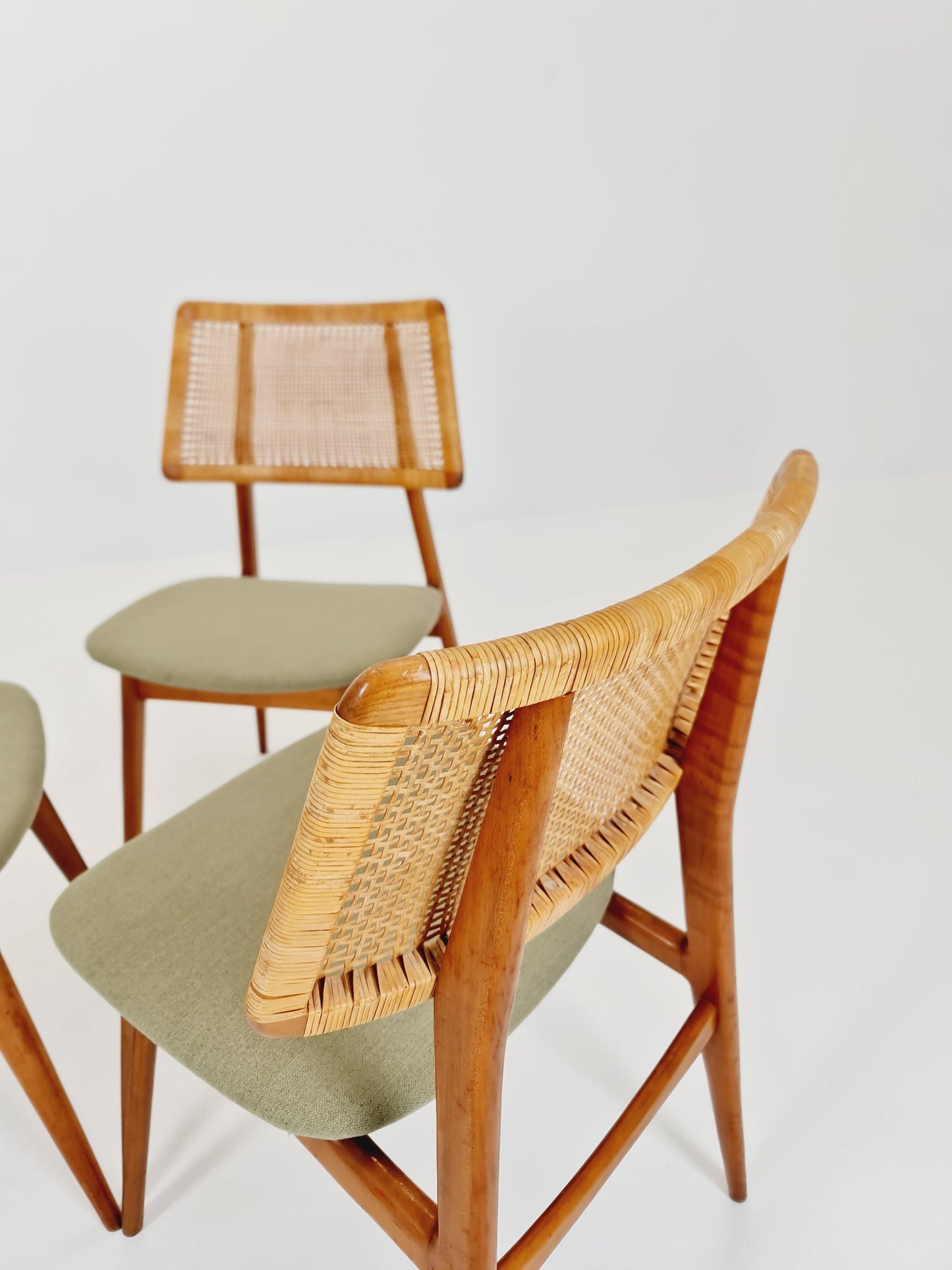 1 of 3 Mid Century Modern Dining Chair by Haibo Germany teak & rattan, 1960s,