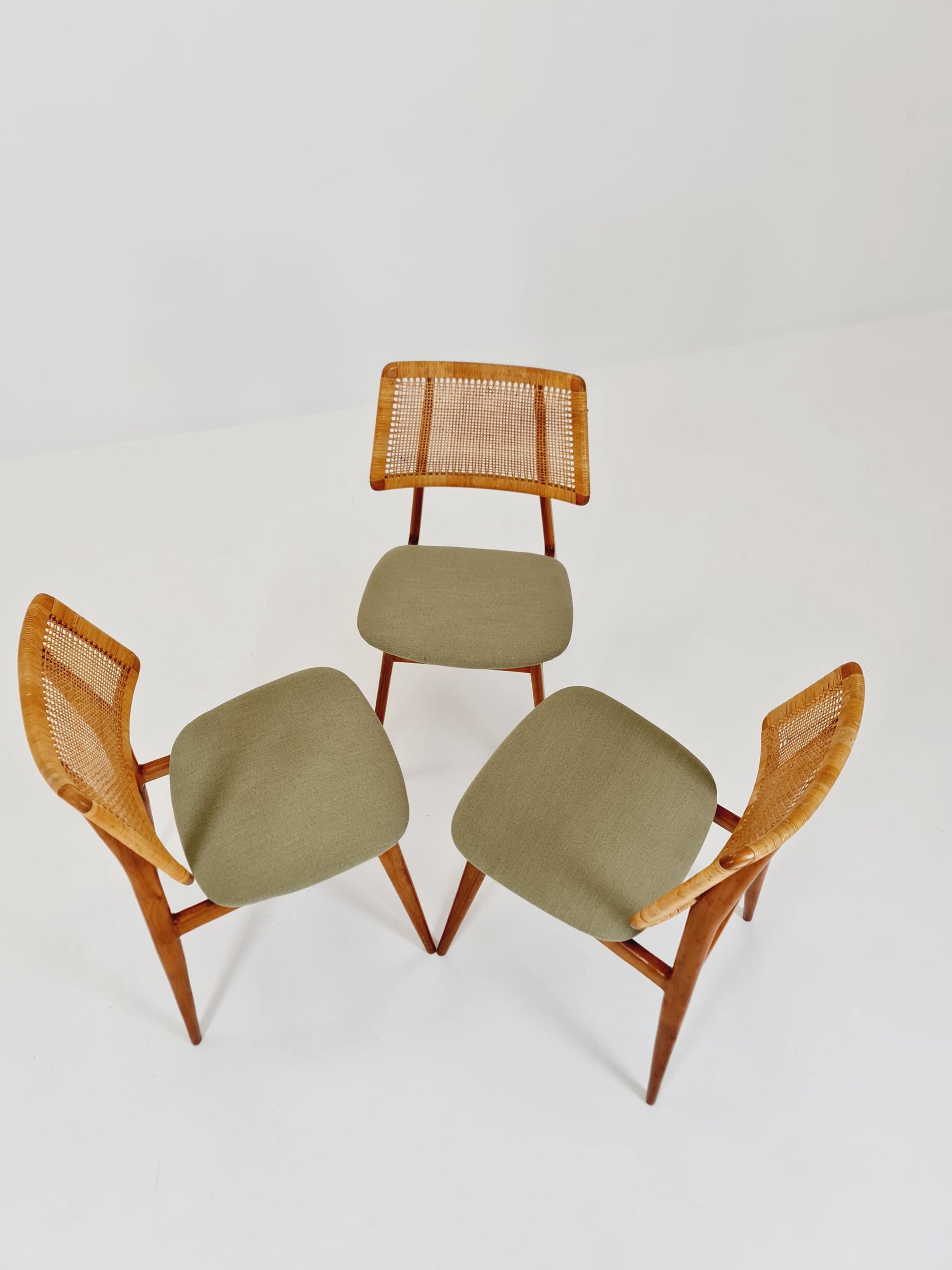 1 of 3 Mid Century Modern Dining Chair by Haibo Germany teak & rattan, 1960s,