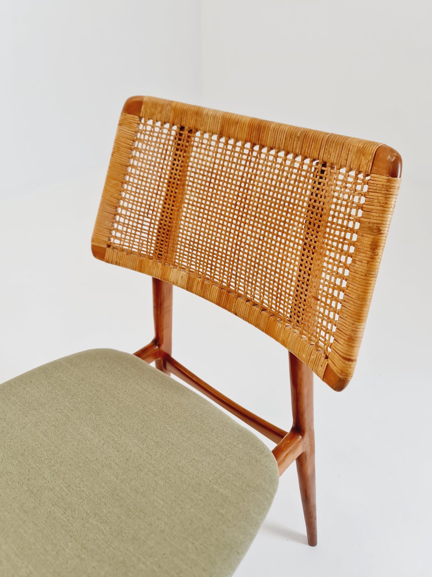 1 of 3 Mid Century Modern Dining Chair by Haibo Germany teak & rattan, 1960s,