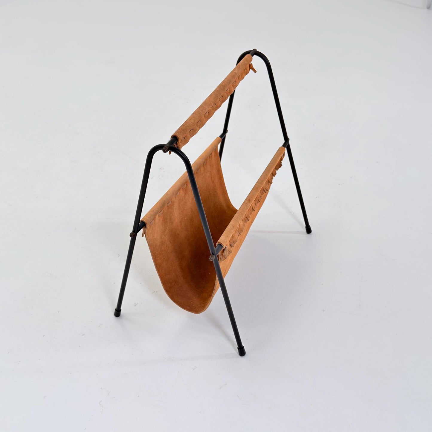 Mid Century Modern Magazine Holder 1960s | Leather & Metal Magazine Rack | Vintage German Design