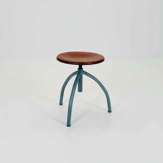 Mid Century Vintage Industrial Adjustable Tripod Stool 1950s | Iron & Wood | Czech Industrial Design | Workshop Stool