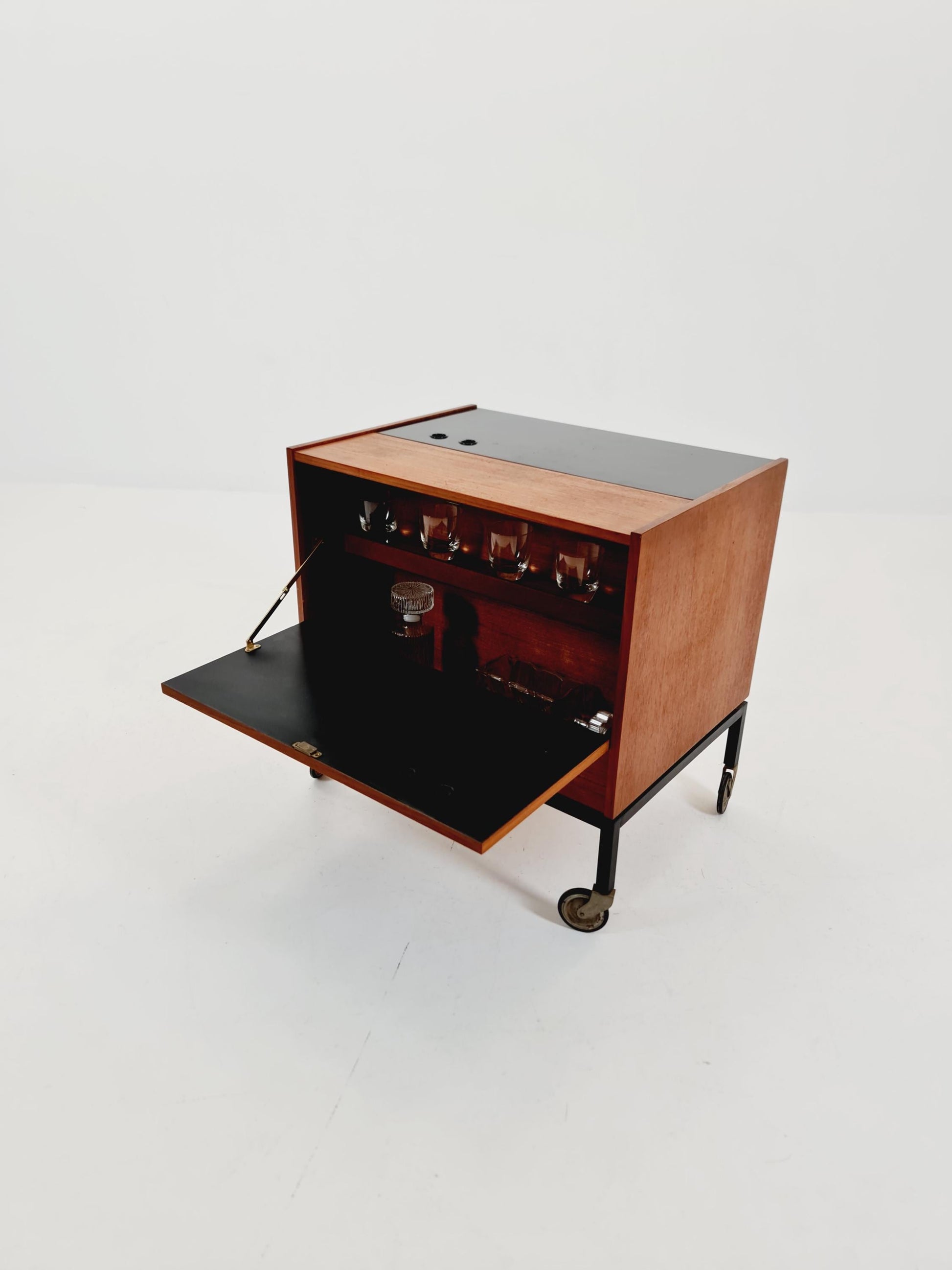 Super rare German mid century bar cart trolley in teak & Metal, By Else 1960s
