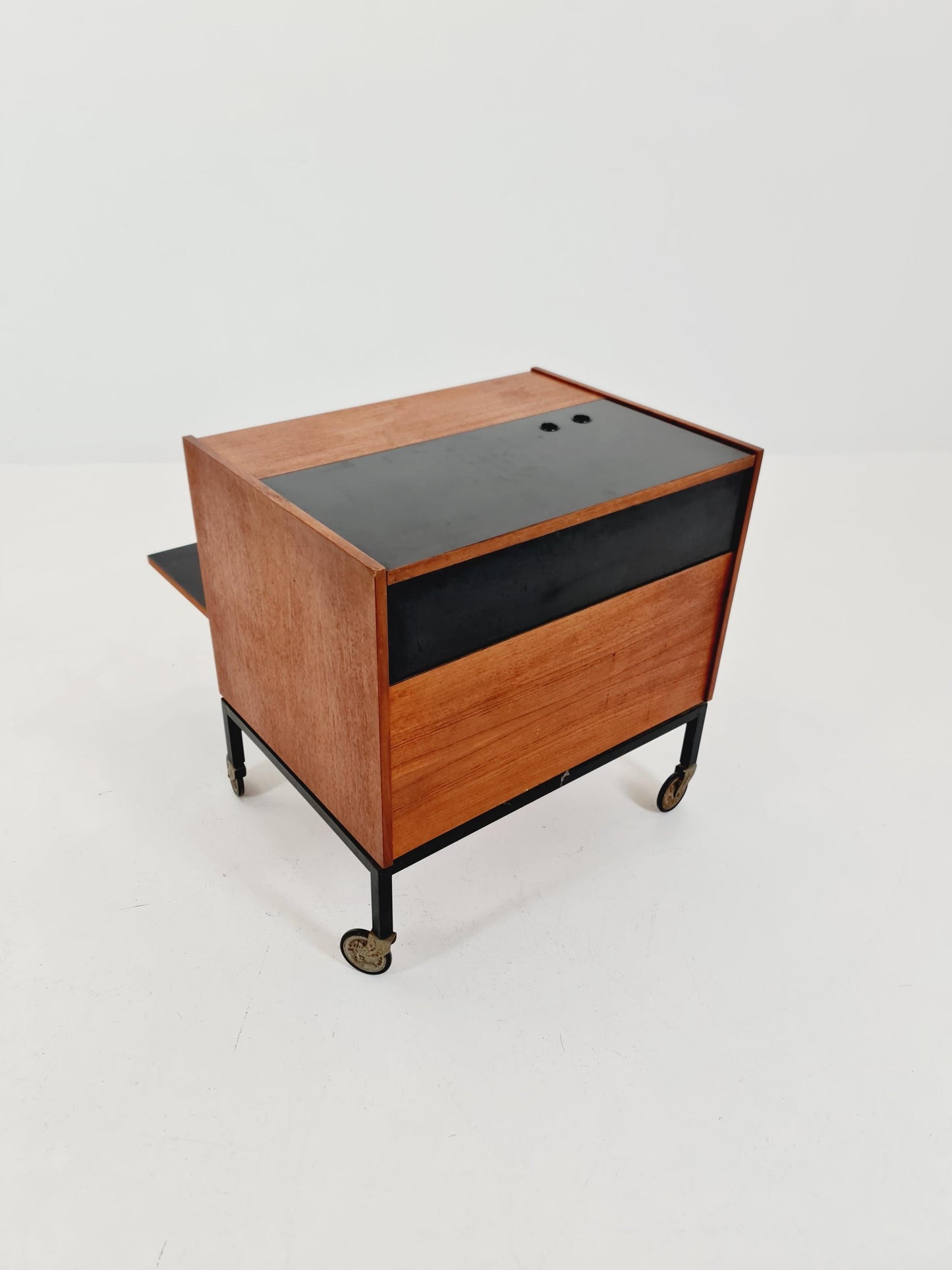 Super rare German mid century bar cart trolley in teak & Metal, By Else 1960s