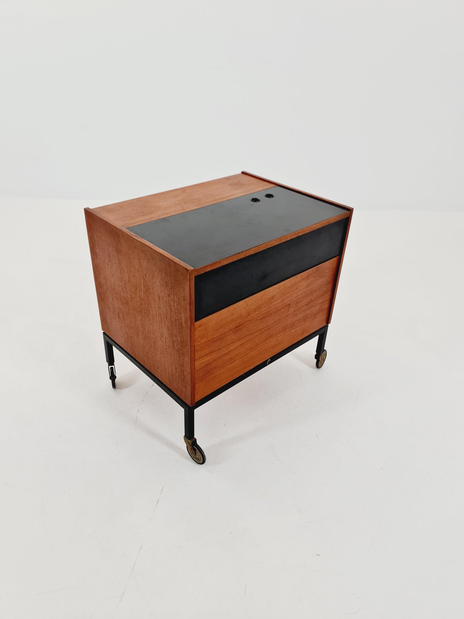 Super rare German mid century bar cart trolley in teak & Metal, By Else 1960s