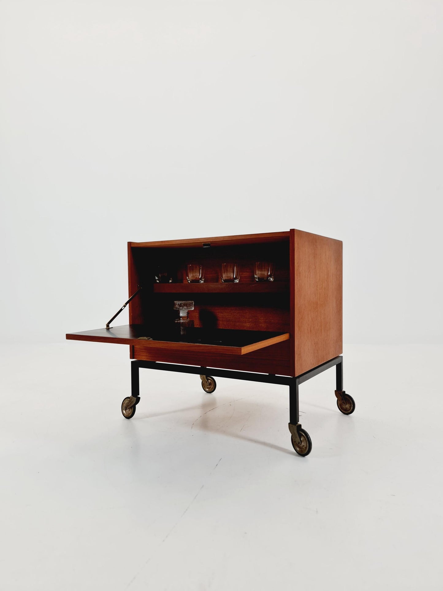 Super rare German mid century bar cart trolley in teak & Metal, By Else 1960s
