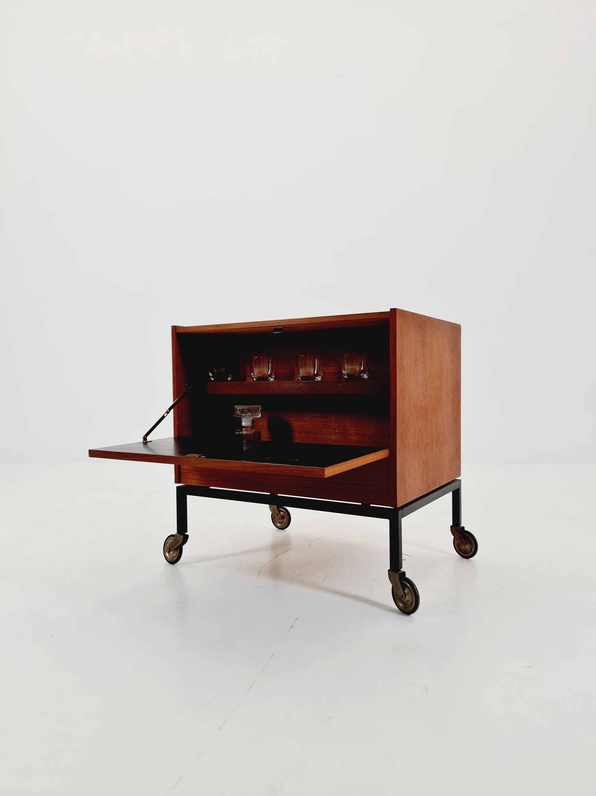 Super rare German mid century bar cart trolley in teak & Metal, By Else 1960s