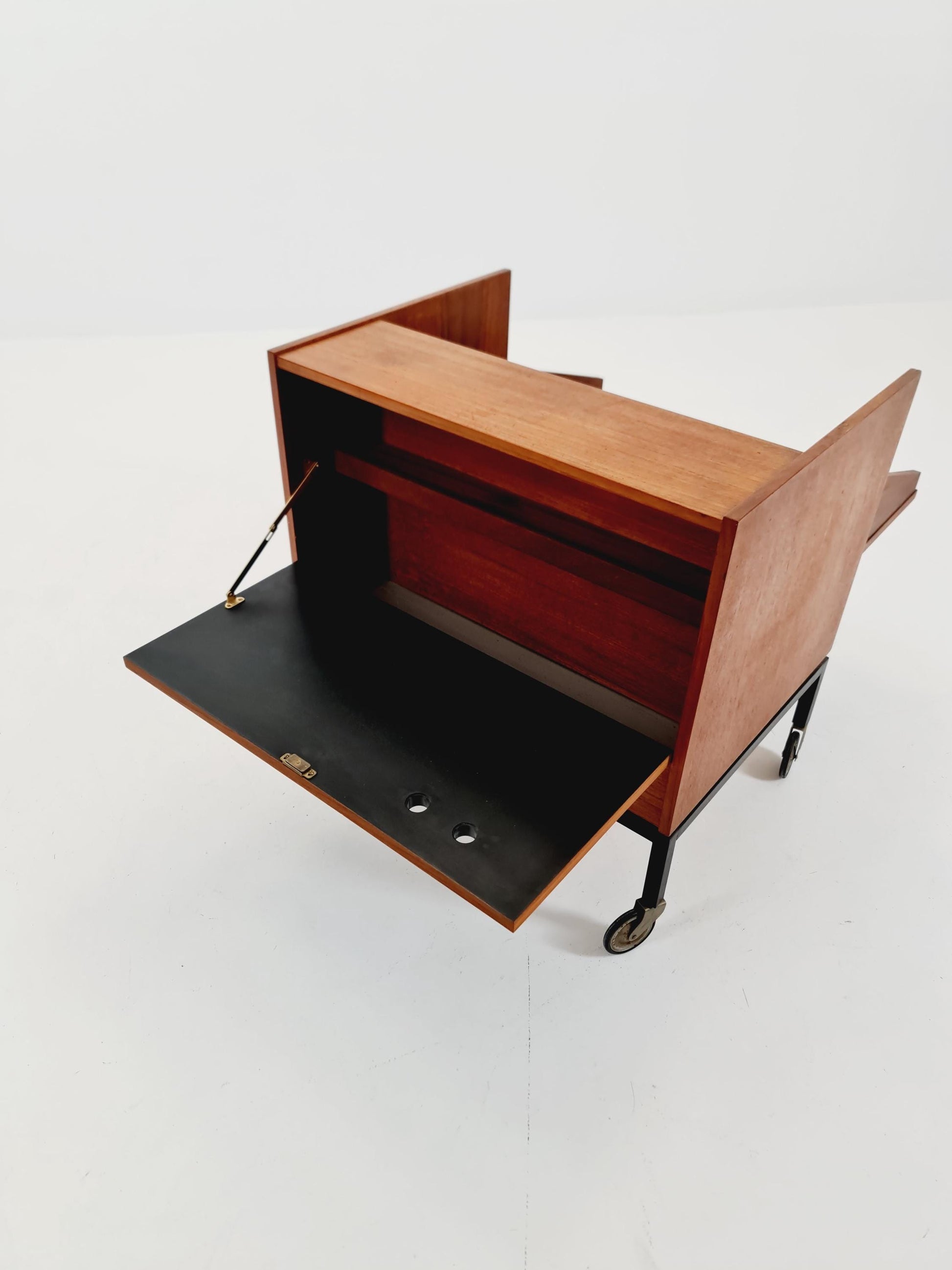 Super rare German mid century bar cart trolley in teak & Metal, By Else 1960s