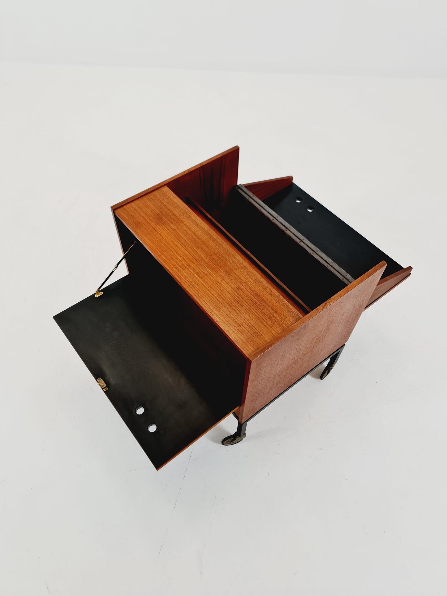 Super rare German mid century bar cart trolley in teak & Metal, By Else 1960s