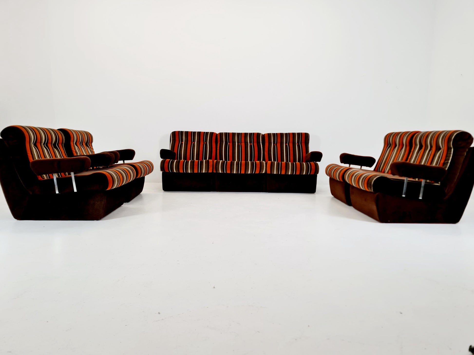 German mid century brown modular sofa/couch, 1970s, set of 8
