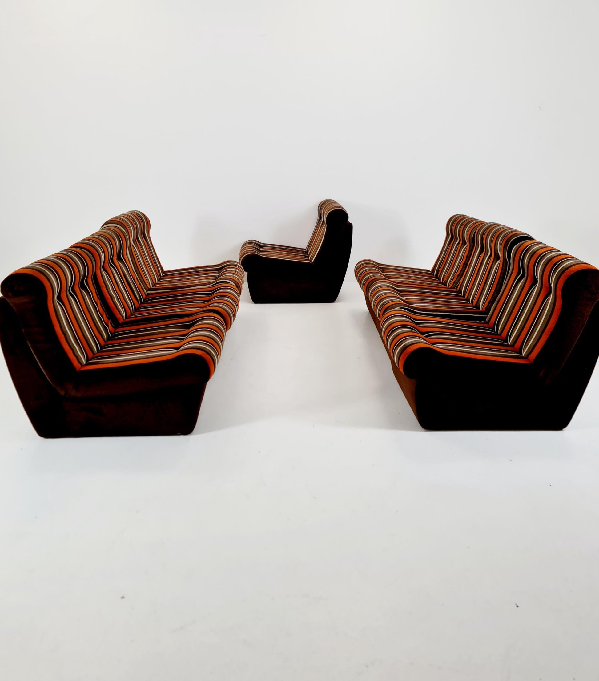 German mid century brown modular sofa/couch, 1970s, set of 8