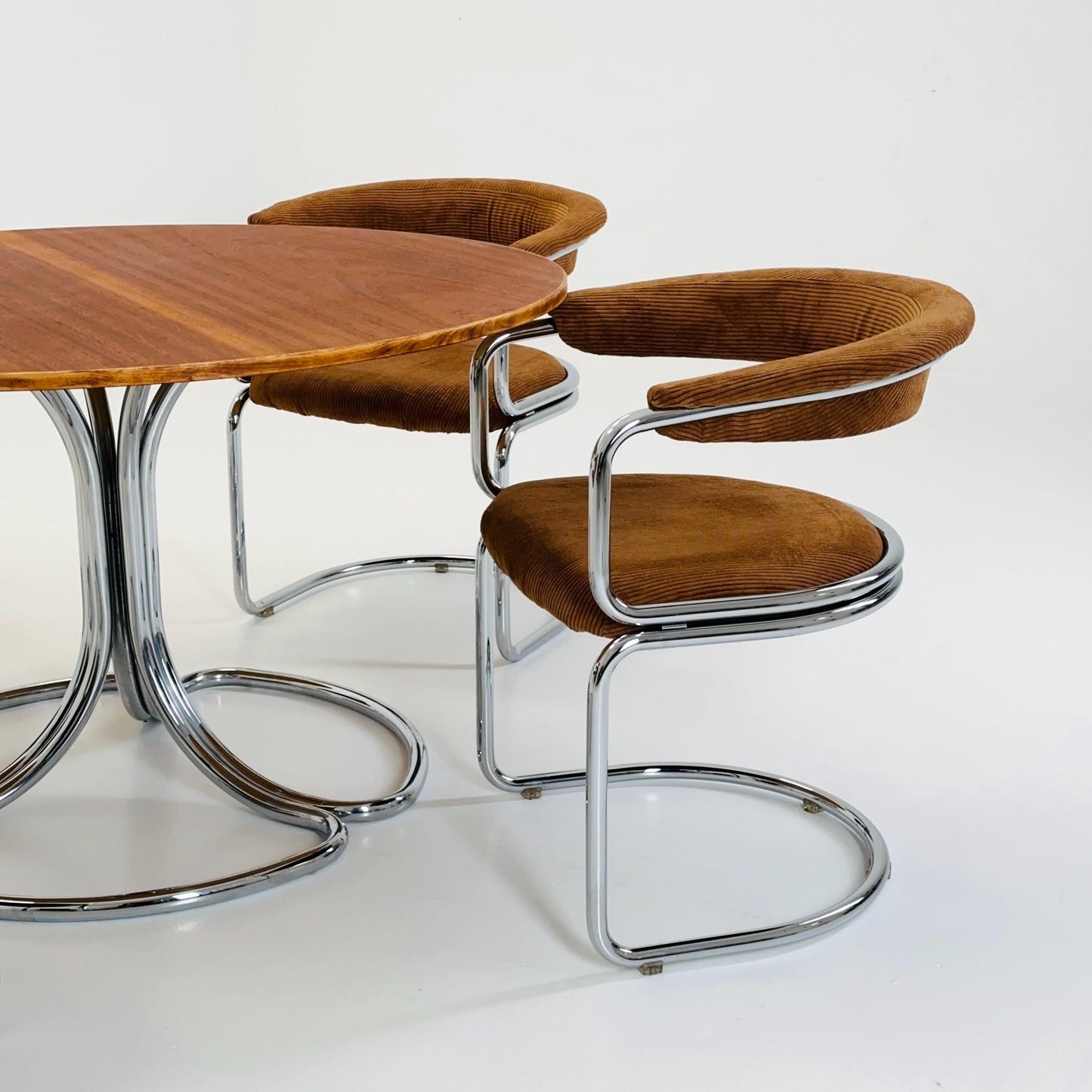 1 of 5 Mid Century Cognac velvet Dining armchair by Giotto Stoppino, Italy, 1970s
