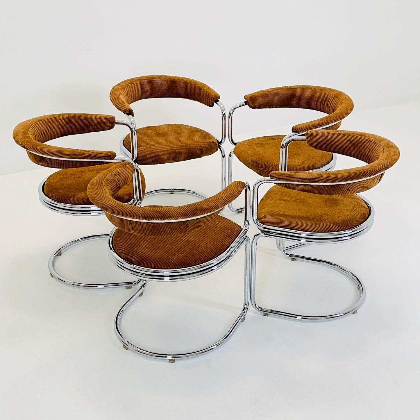 1 of 5 Mid Century Cognac velvet Dining armchair by Giotto Stoppino, Italy, 1970s