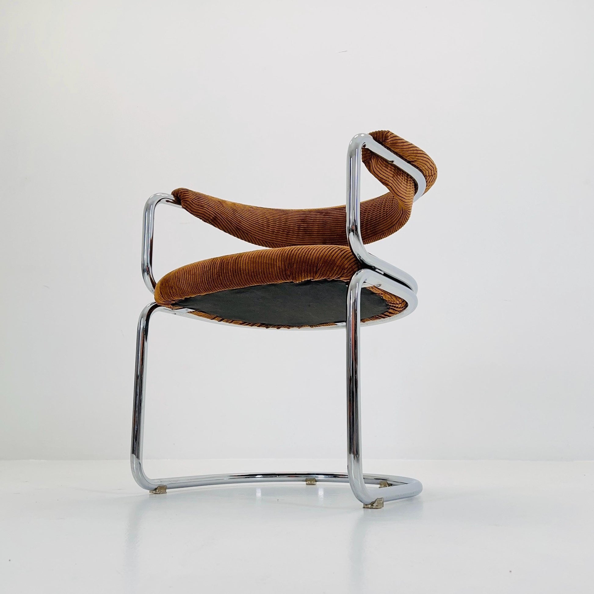 1 of 5 Mid Century Cognac velvet Dining armchair by Giotto Stoppino, Italy, 1970s