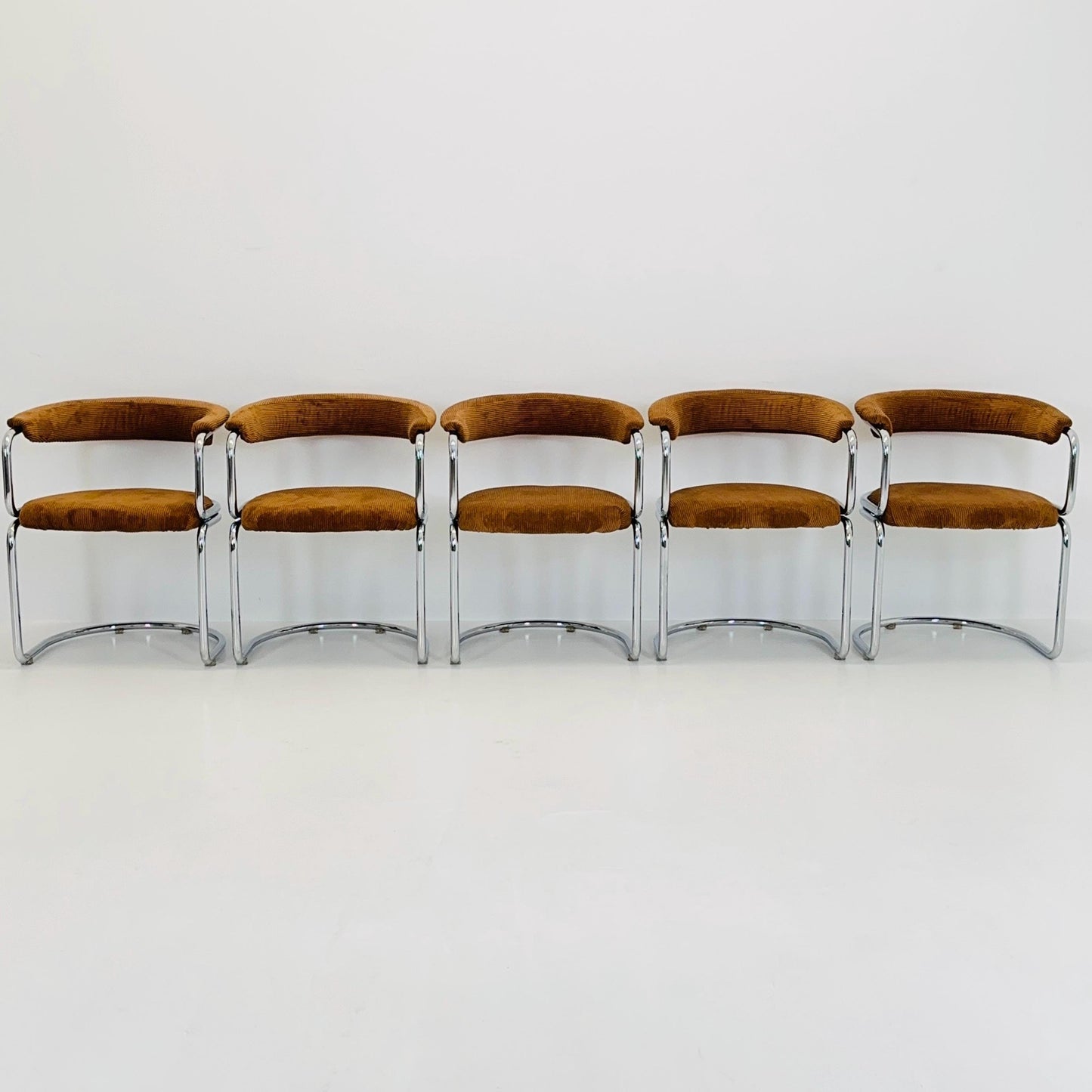 1 of 5 Mid Century Cognac velvet Dining armchair by Giotto Stoppino, Italy, 1970s