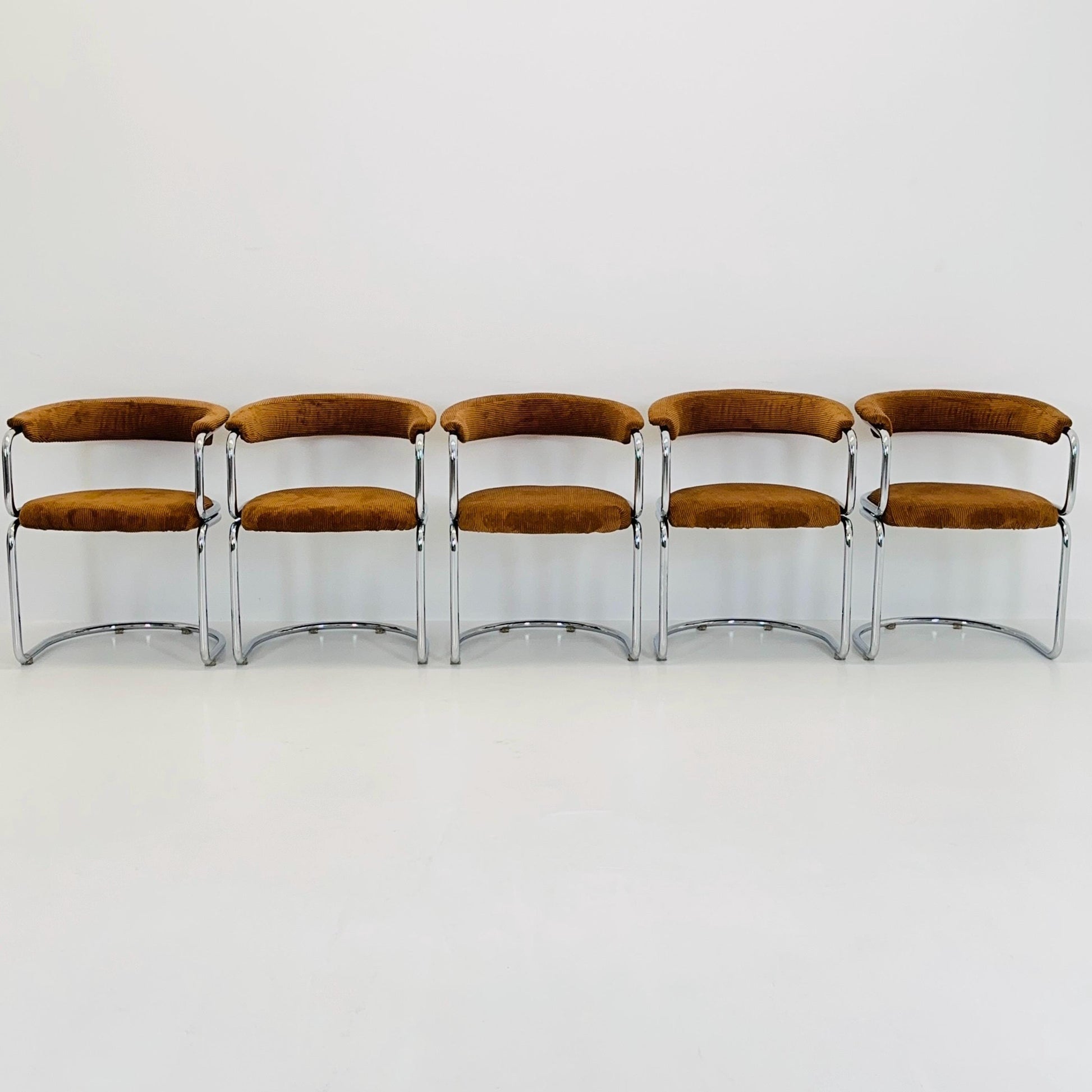 1 of 5 Mid Century Cognac velvet Dining armchair by Giotto Stoppino, Italy, 1970s