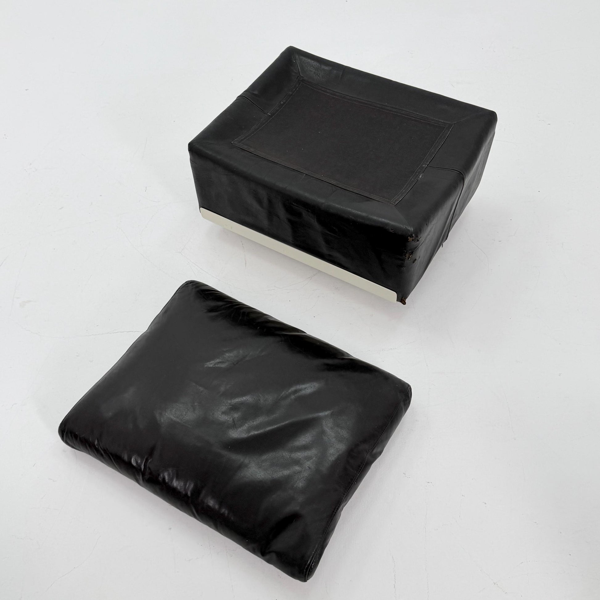 Rare Space Age Lounge Set 4-Piece by Dieter Rams Two Sofas, Armchair Ottoman | Original Black Leather 1960s Germany