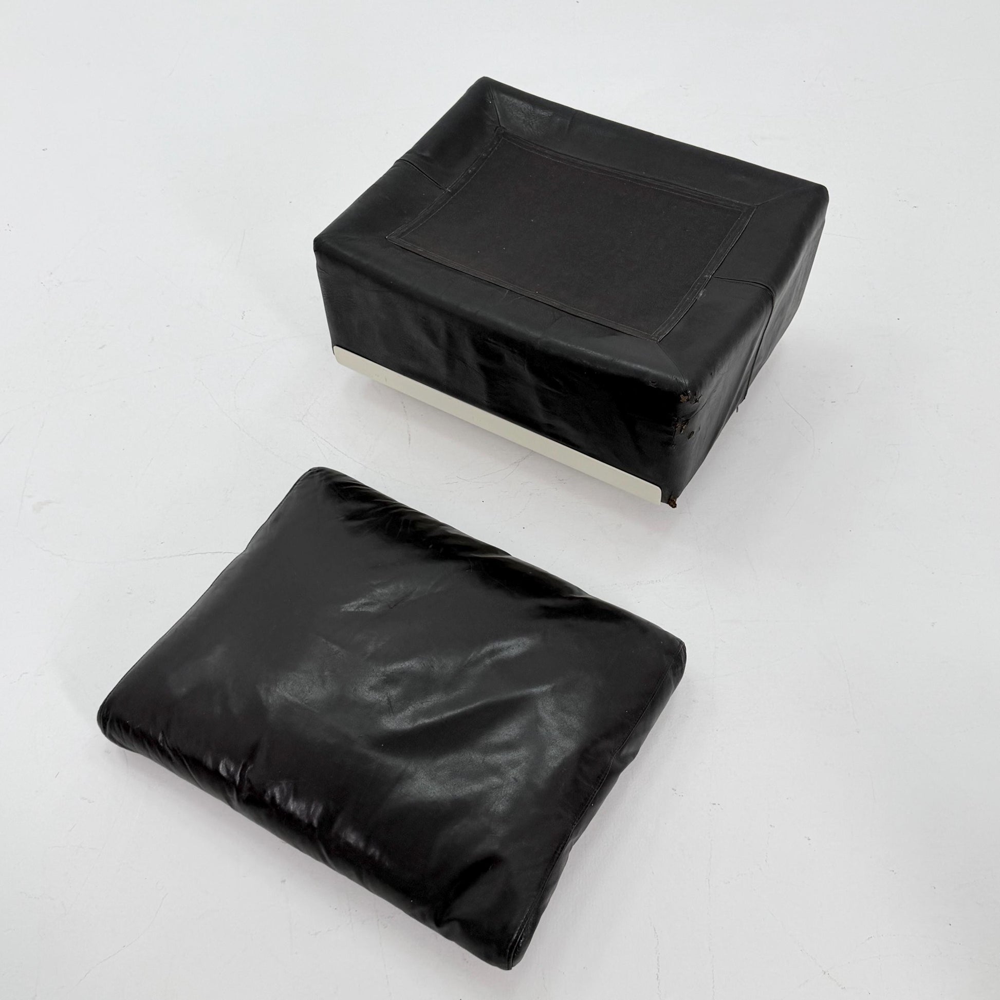 Rare Space Age Lounge Set 4-Piece by Dieter Rams Two Sofas, Armchair Ottoman | Original Black Leather 1960s Germany