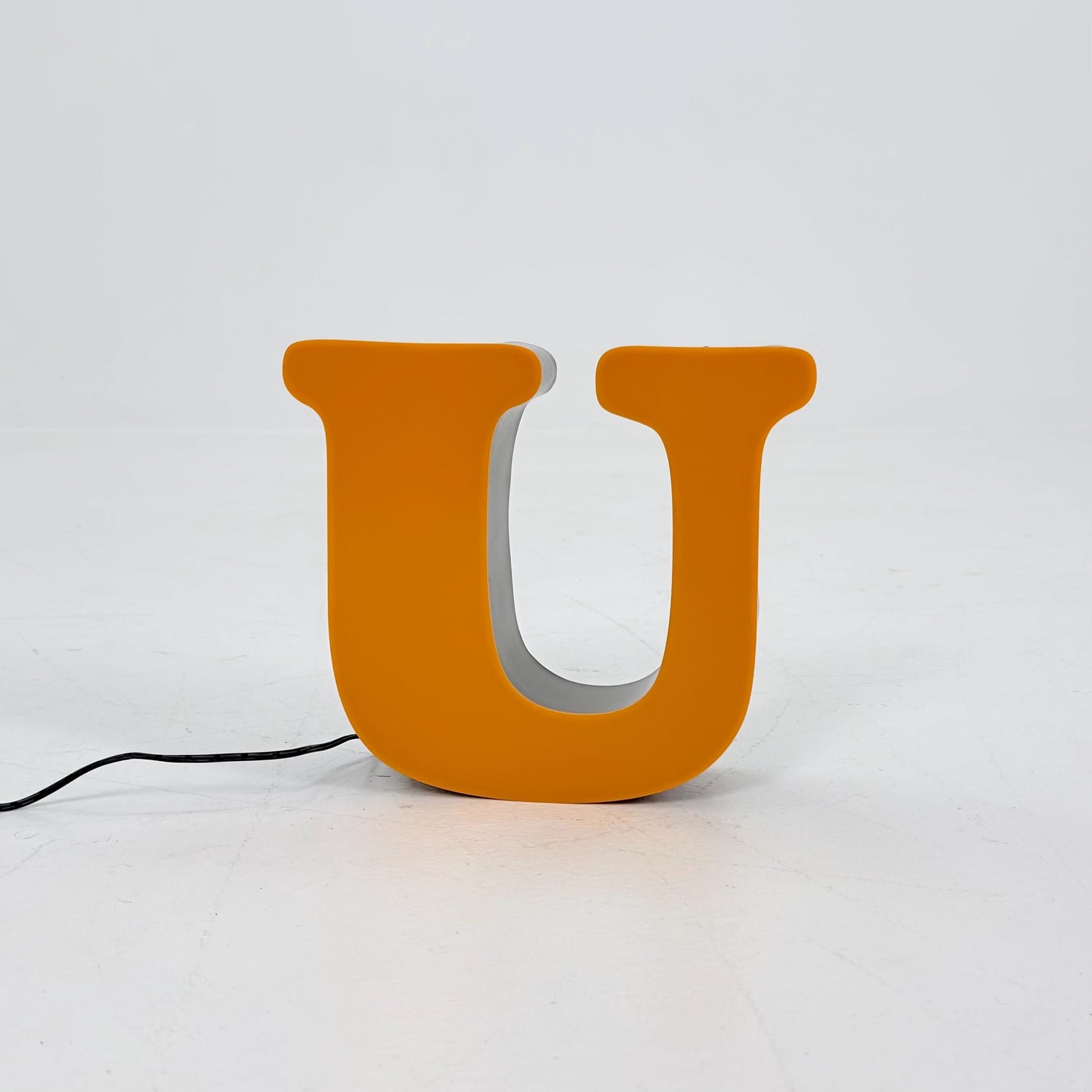 Mid century Illuminated Letter “U” – Orange Plexiglass & Metal Sign Germany 1980s